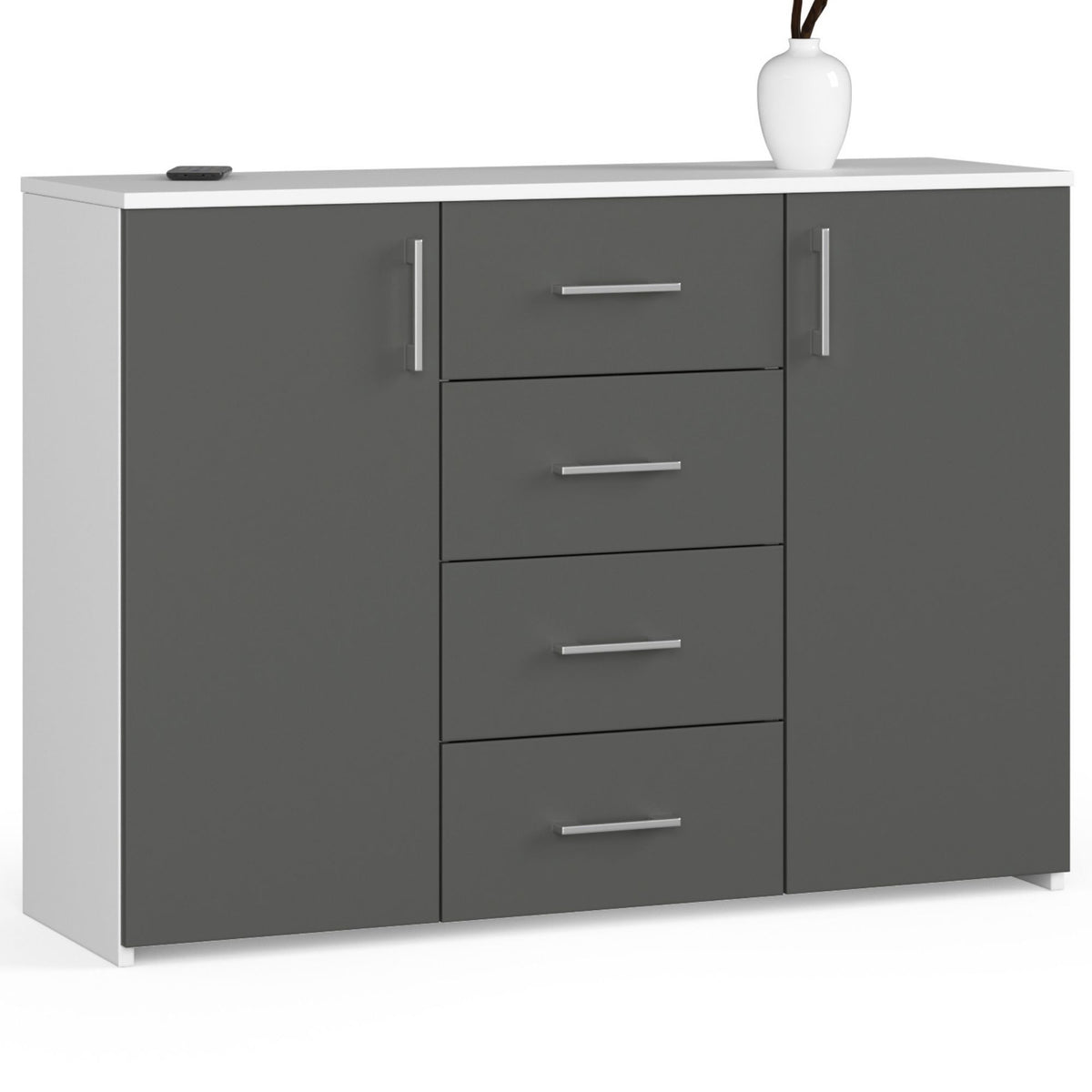Cassettiera Linea 110 cm 2 Ante 4 Cassetti – Bianco/Grafite