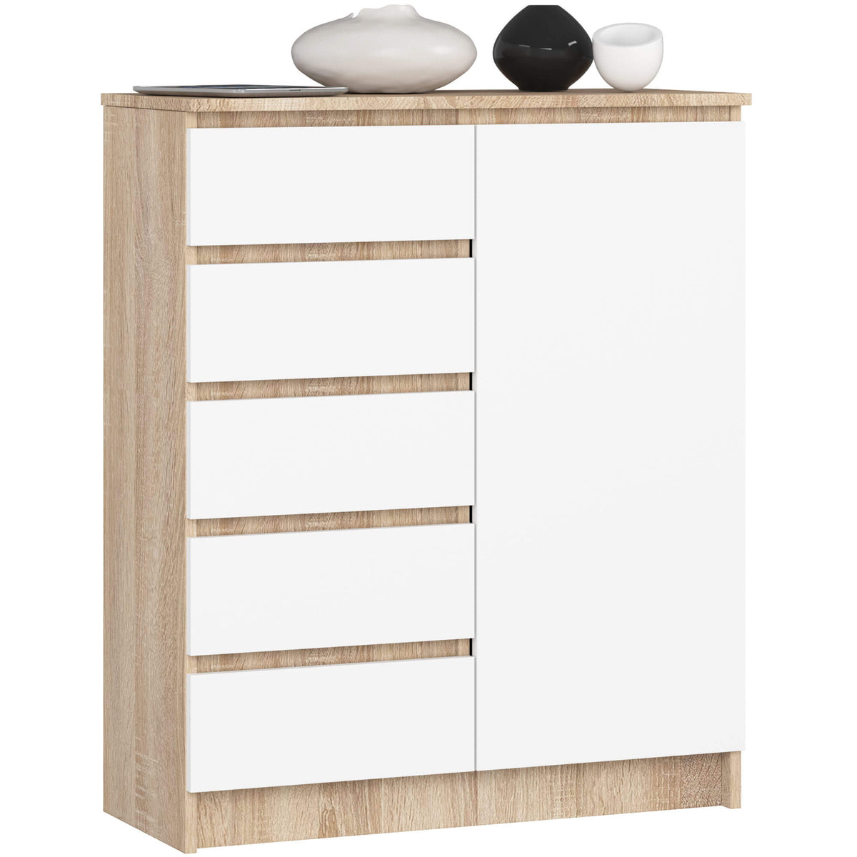 Cassettiera Linea 80 cm 1 Anta 5 Cassetti – Rovere/Bianco