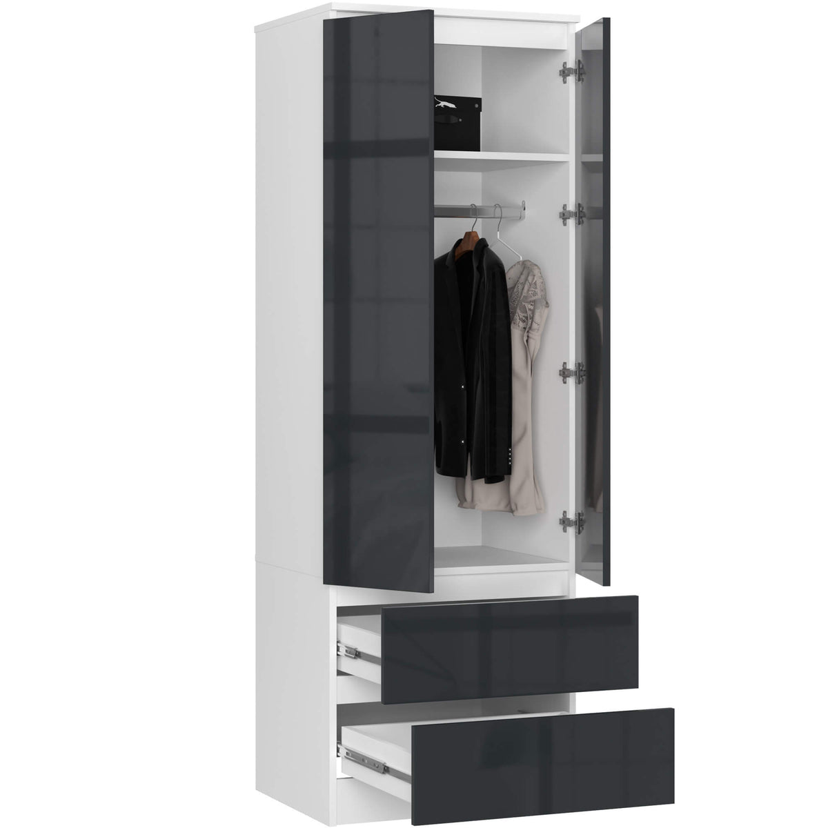 Armadio Linea 60 cm 2 Ante 2 Cassetti – Bianco / Grafite Lucido