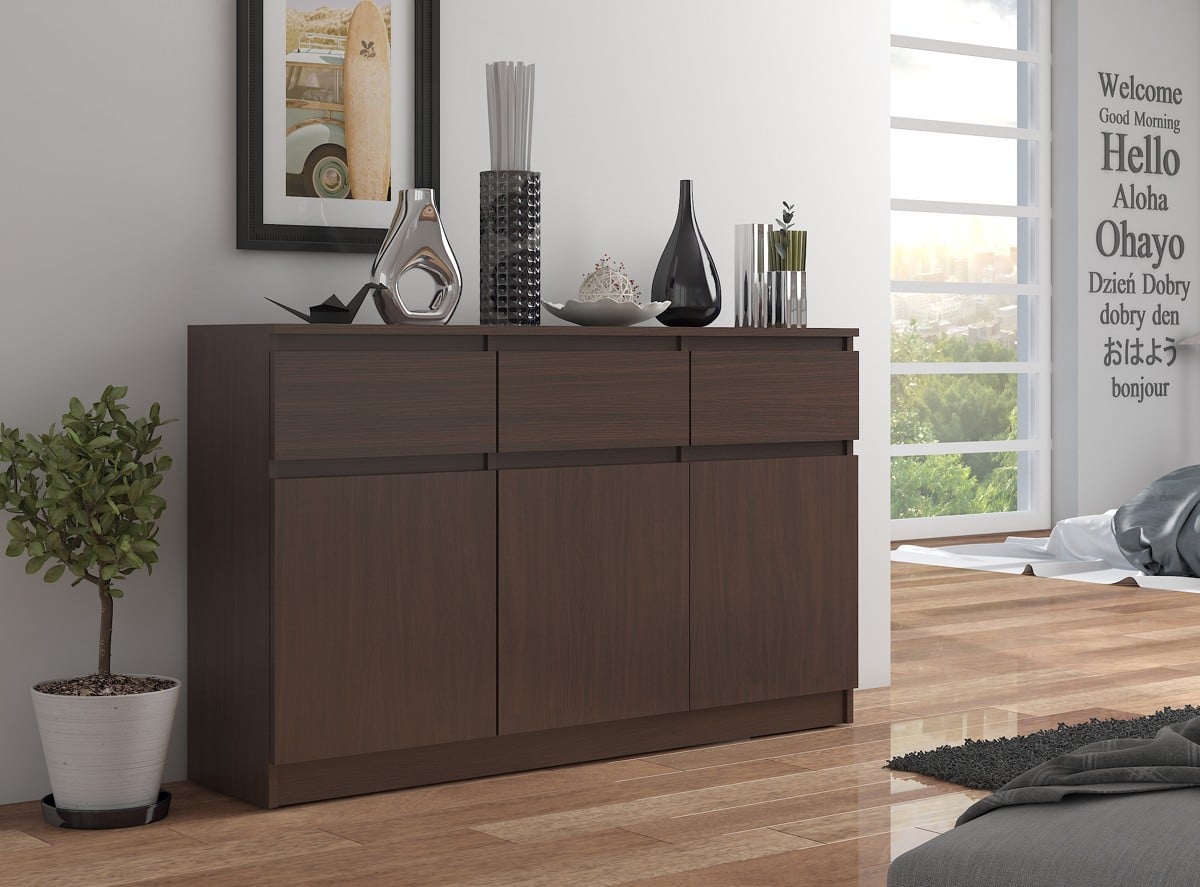 Cassettiera 140 cm 3 Ante 3 Cassetti – Wengé