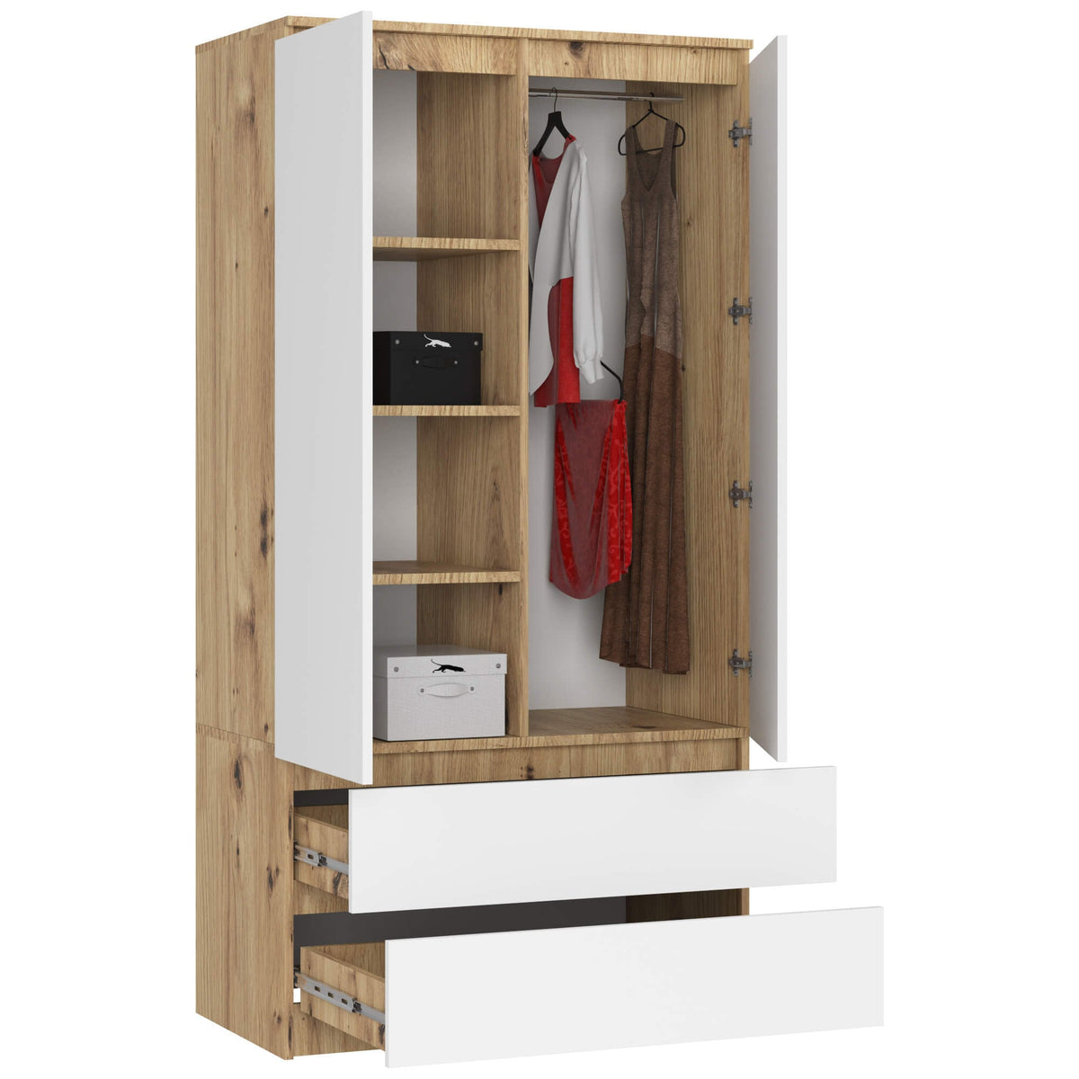 Armadio Nobile 90 cm 2 Ante 2 Cassetti – Rovere/Bianco