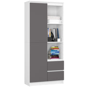 Libreria Nobile 80 cm 1 Anta 2 Cassetti – Bianco/Grafite