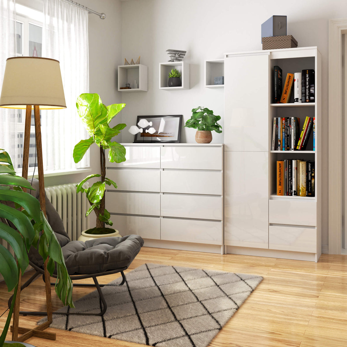 Libreria Linea 80 cm 6 Ripiani – Bianco Lucido