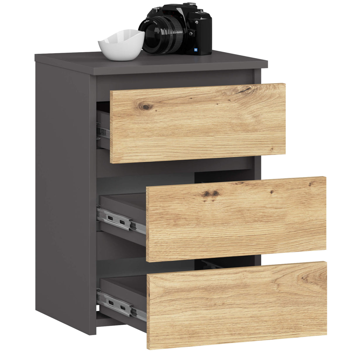 Comodino Nobile 1 Cassetto – Grafite/Rovere 40x35x57 cm