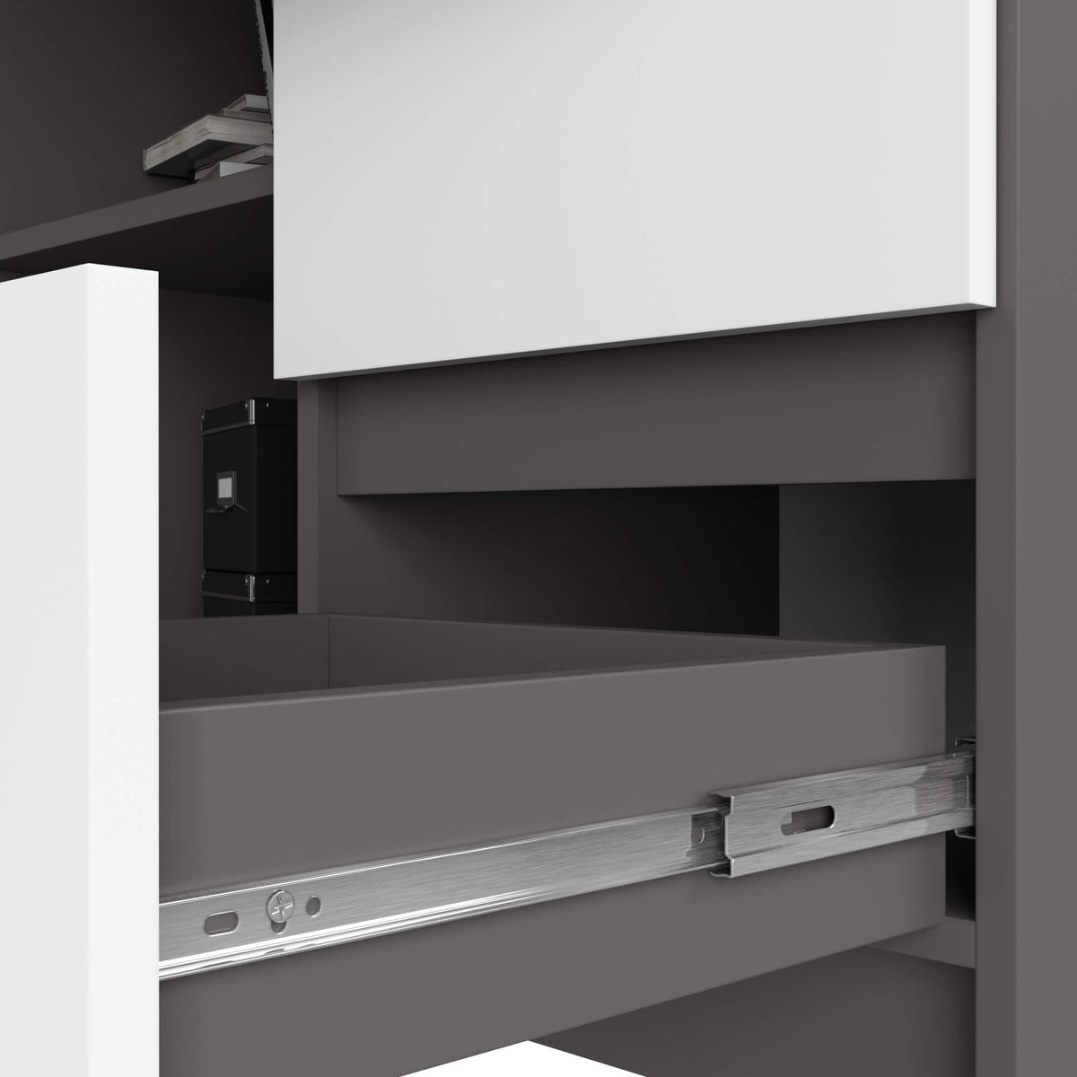 Scrivania Angolare Linea Destra 3 Cassetti – Grigio/Bianco 124x85x77 cm