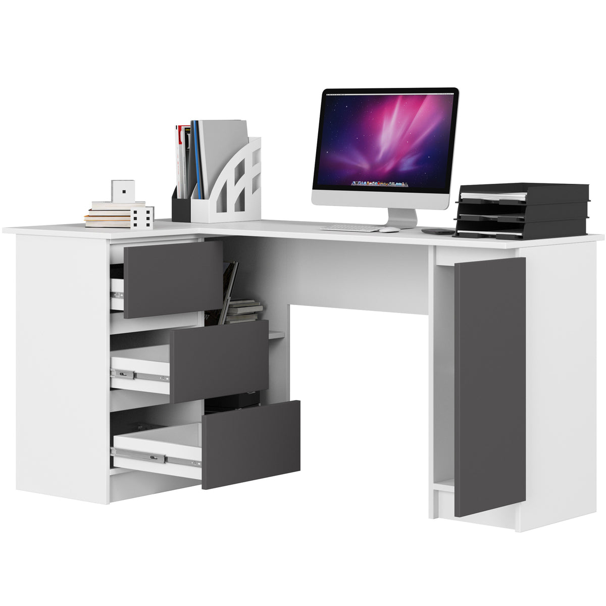 Scrivania Angolare Linea – Bianco/Grafite 155x85x77 cm