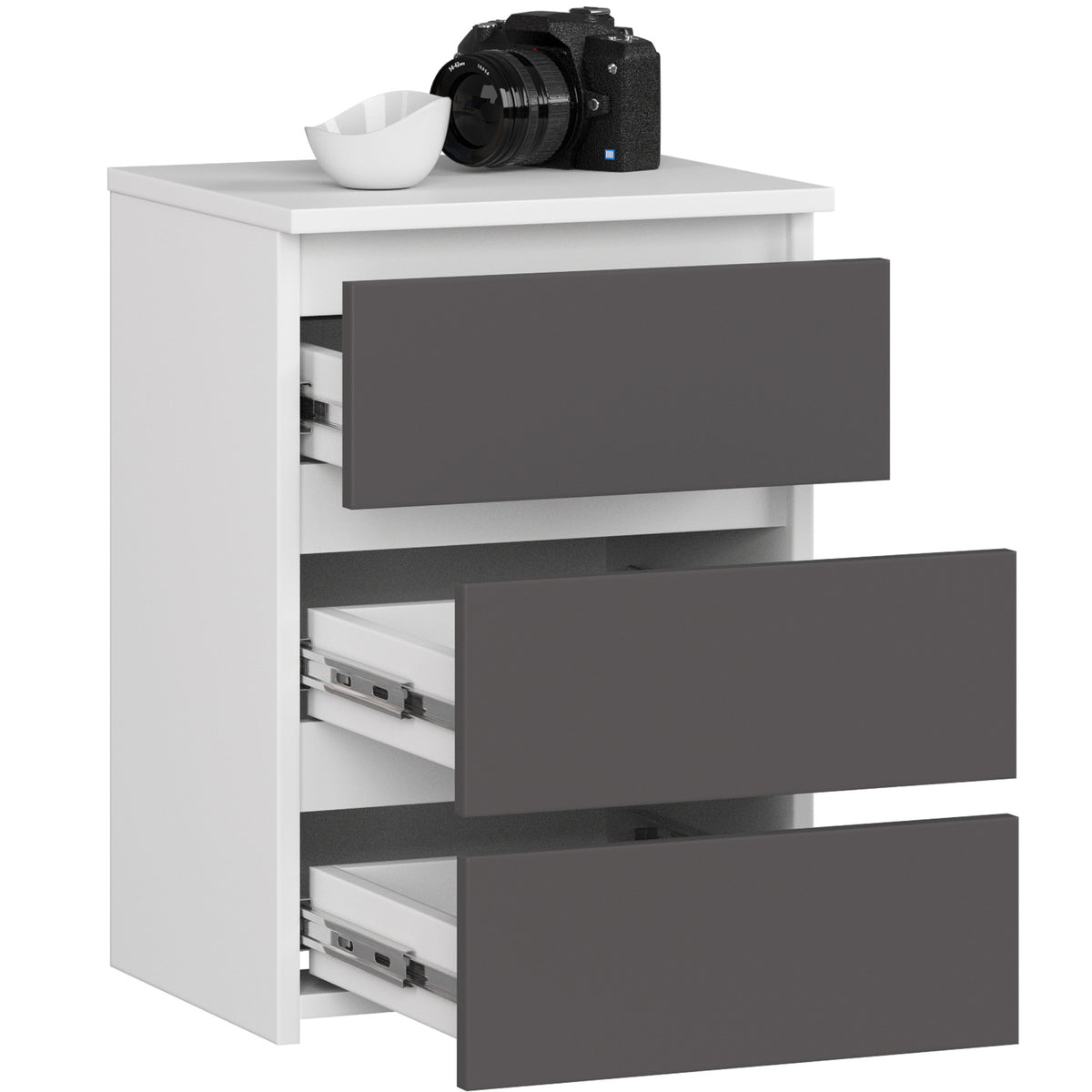 Comodino Nobile 40 cm 3 Cassetti – Bianco/Grigio