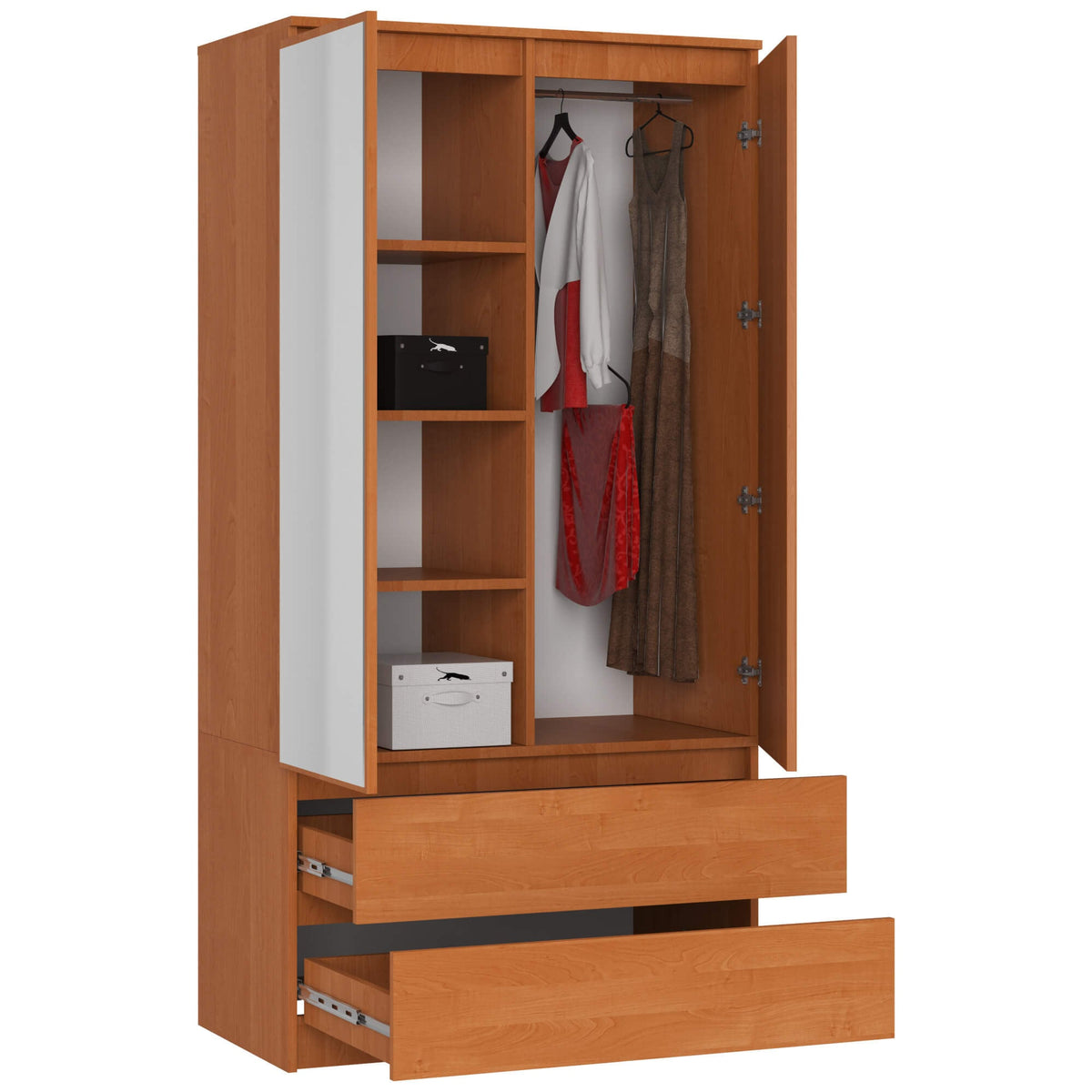 Armadio S 90 cm 2 Ante Specchio 2 Cassetti — Olmo