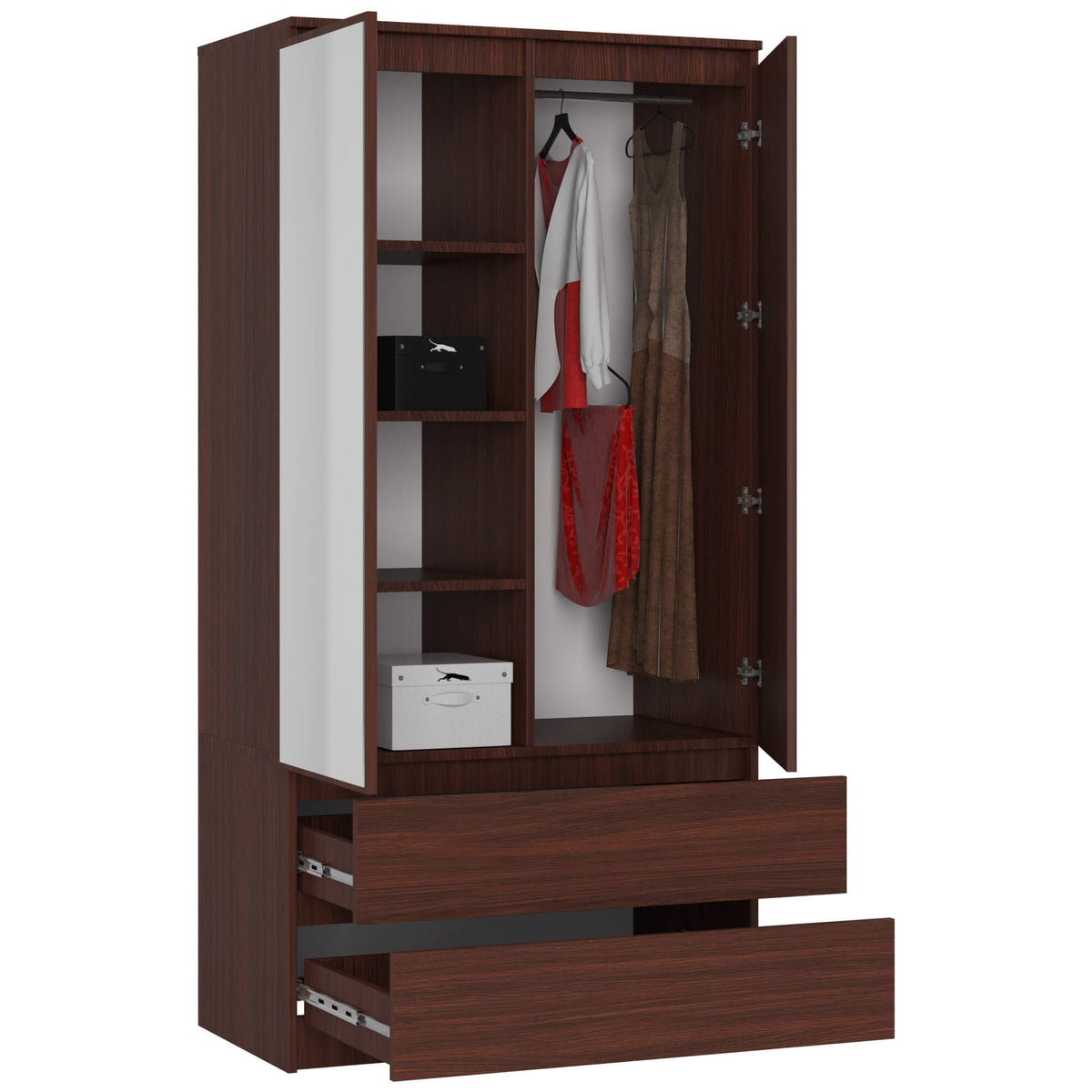 Armadio S 90 cm 2 Ante Specchio 2 Cassetti — Wenge