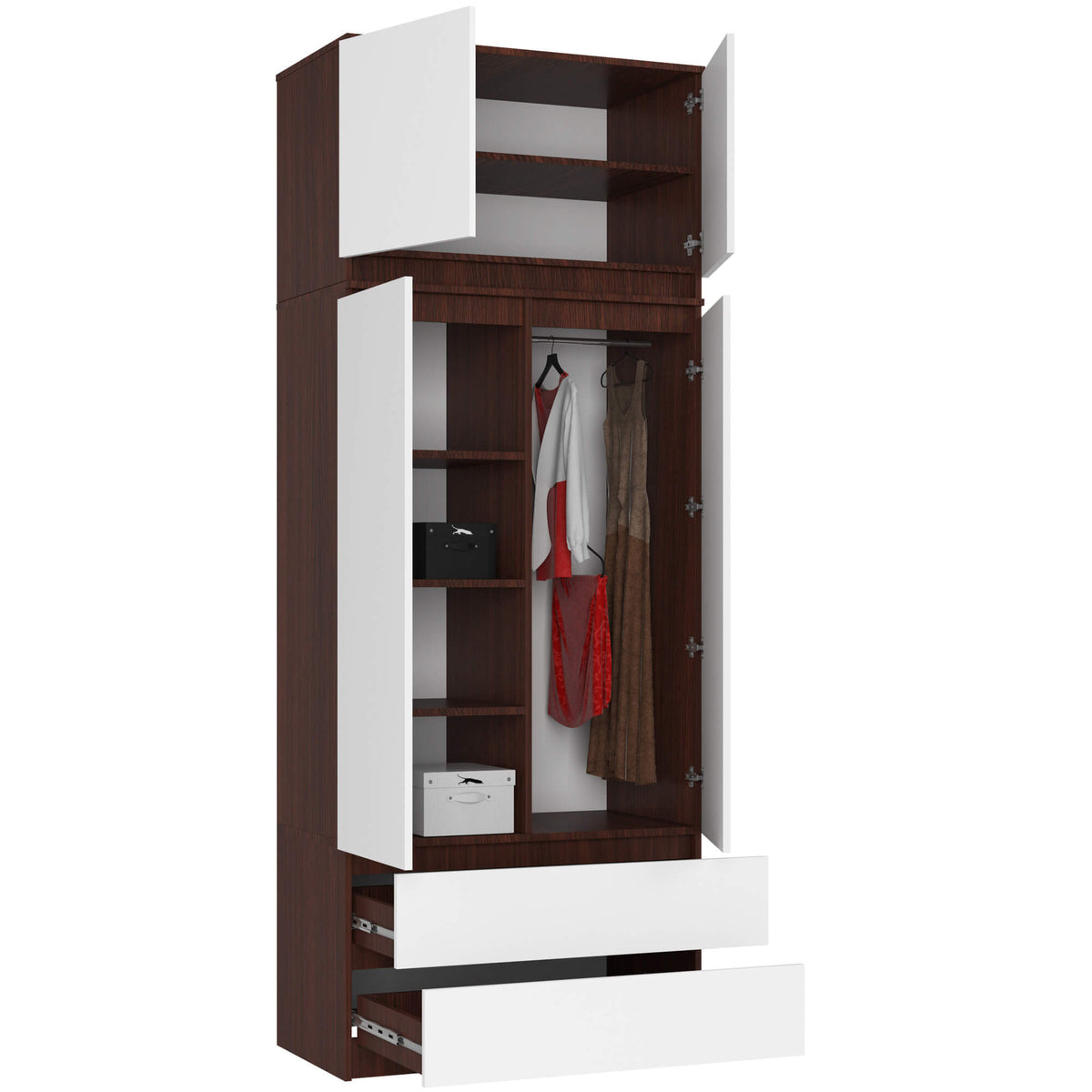 Armadio con Sopralzo 90 cm 2 Ante – Wenge/Bianco