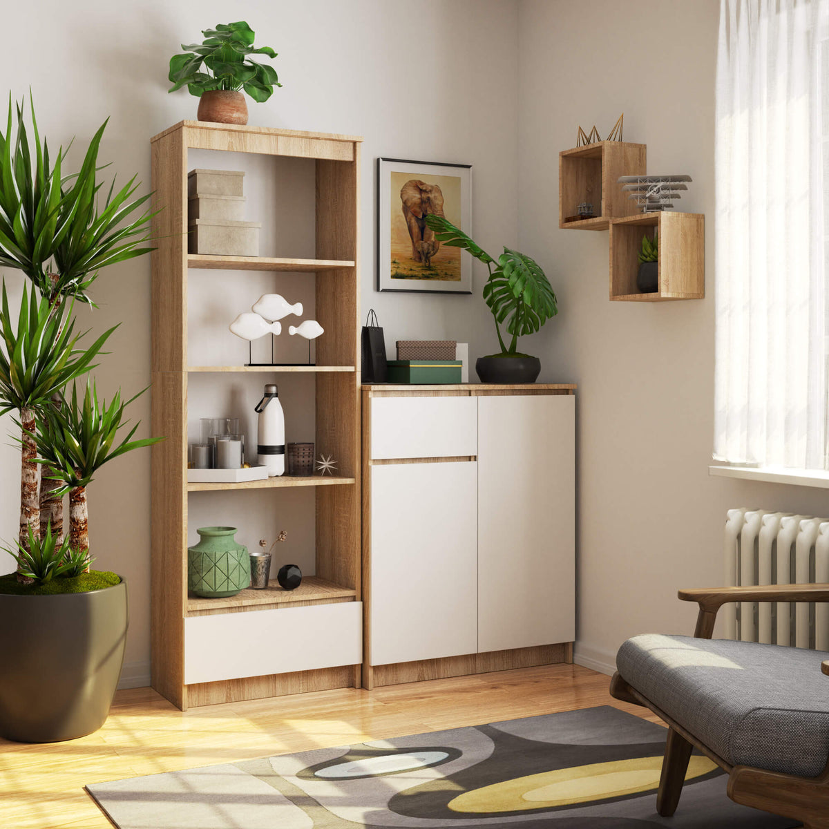 Libreria Linea 60 cm 1 Cassetto 4 Ripiani – Sonoma