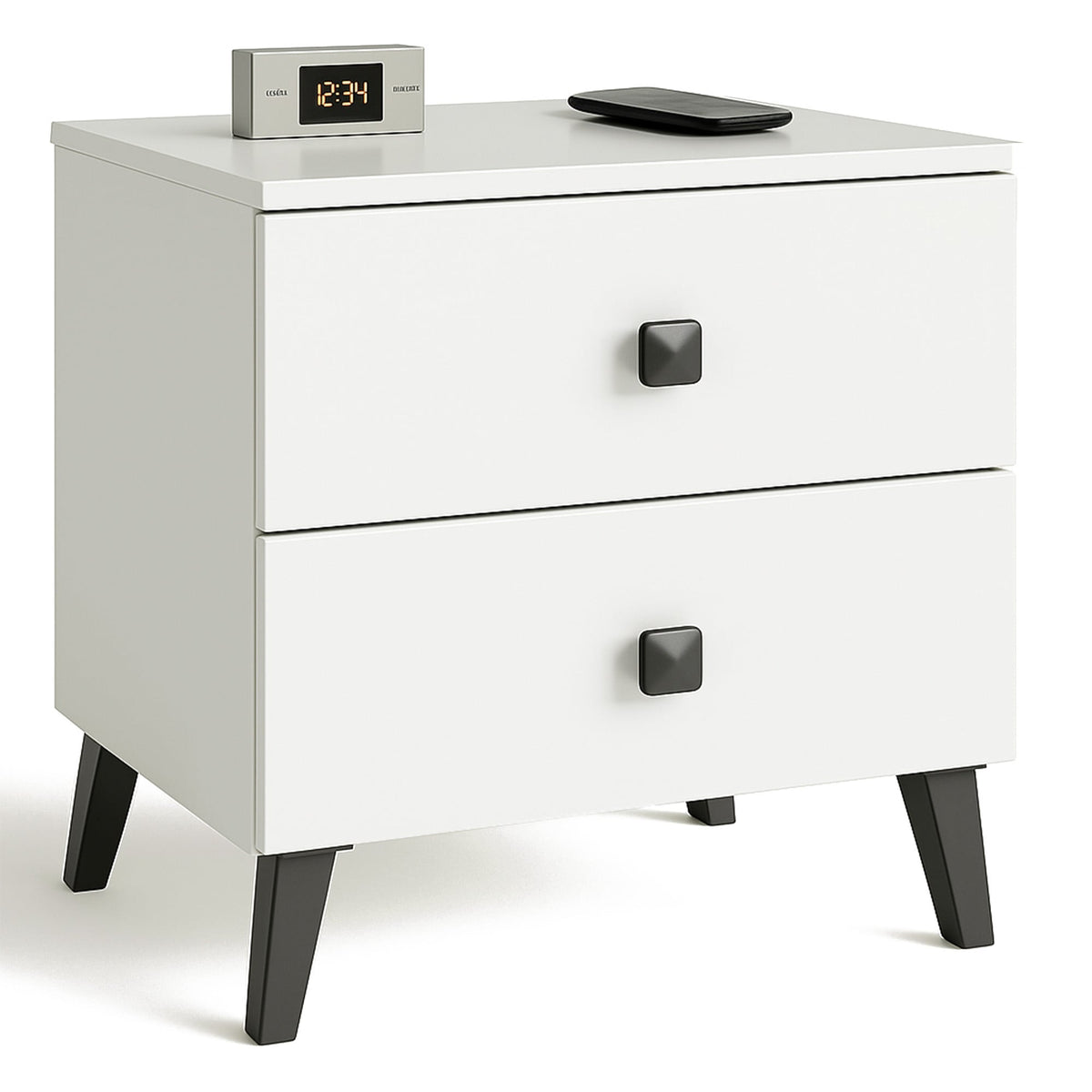 Comodino Mobi 2 Cassetti – Bianco/Nero 40x37x43 cm