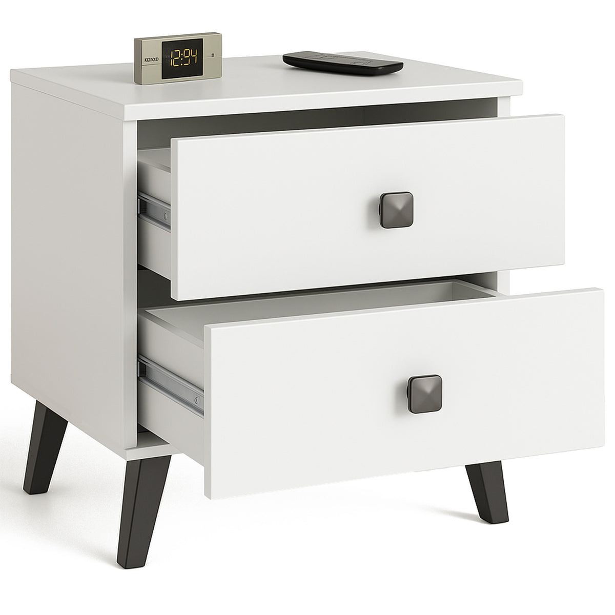 Comodino Mobi 2 Cassetti – Bianco/Nero 40x37x43 cm