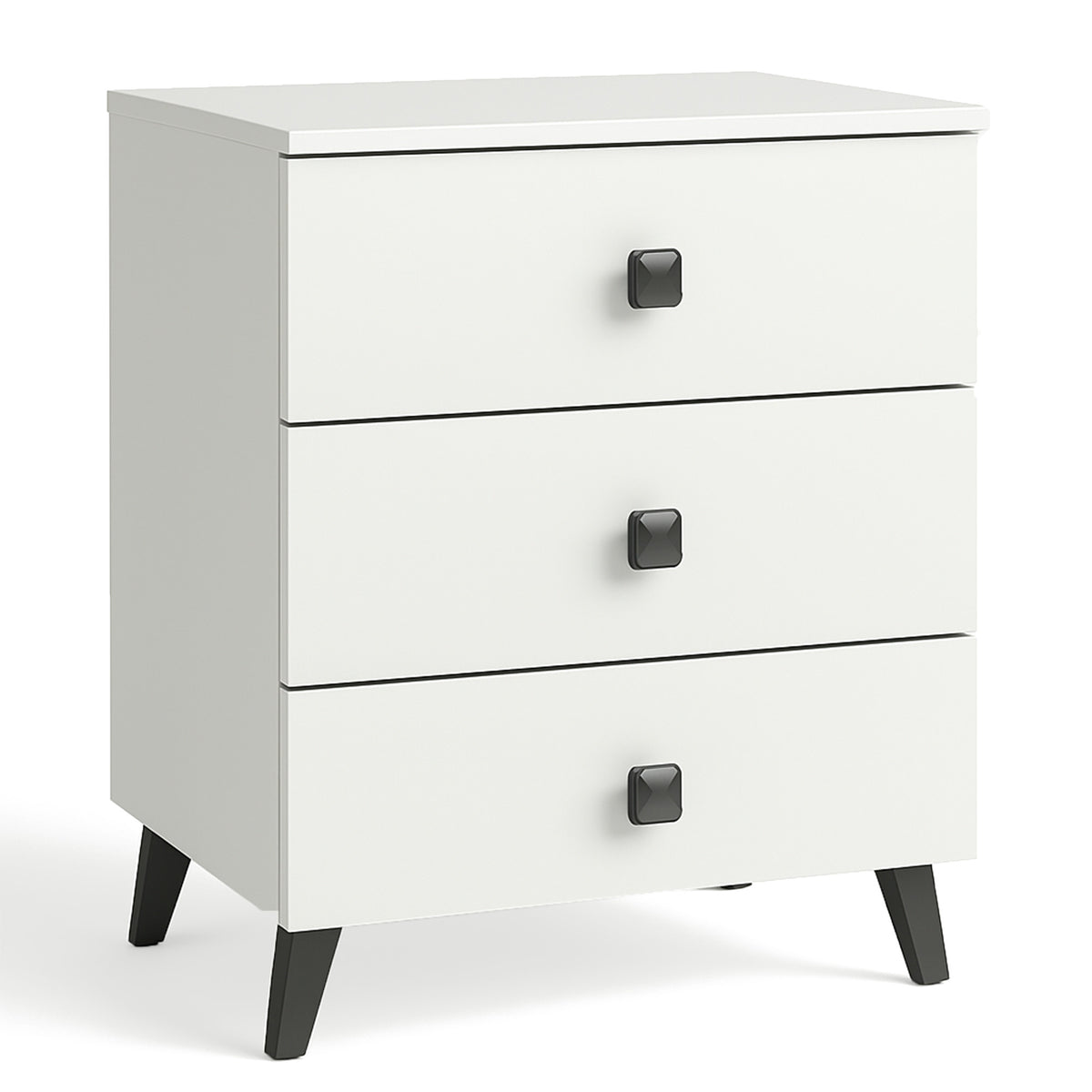 Comodino Mobi 3 Cassetti – Bianco/Nero 40x37x58 cm