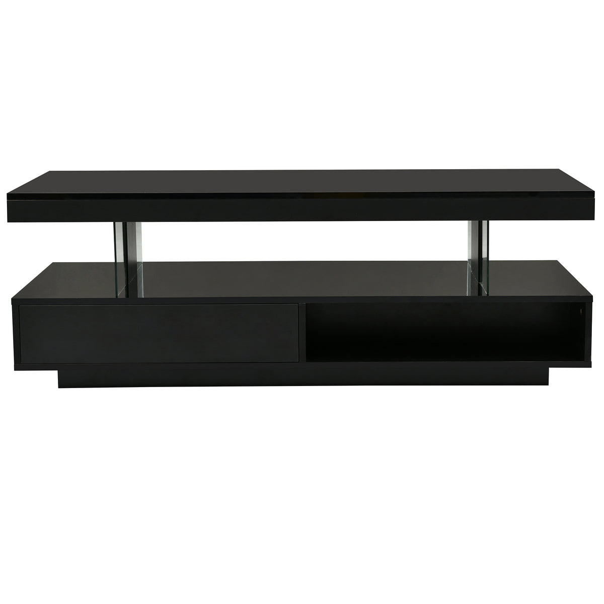 Tavolino Caffè LED Nero 2 Cassetti