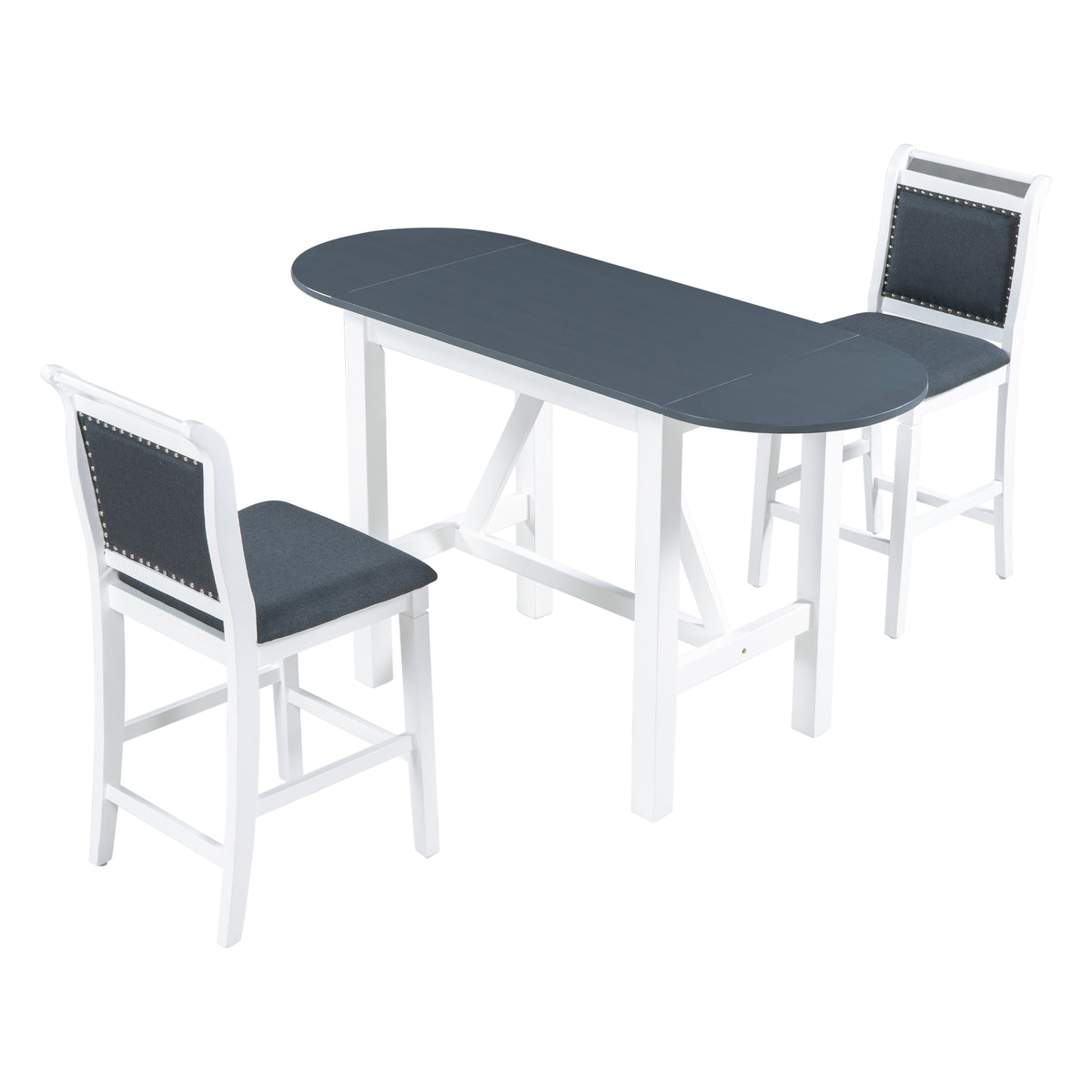 Set Tavolo Pranzo 3 Pezzi Ribaltabile Bianco Grigio