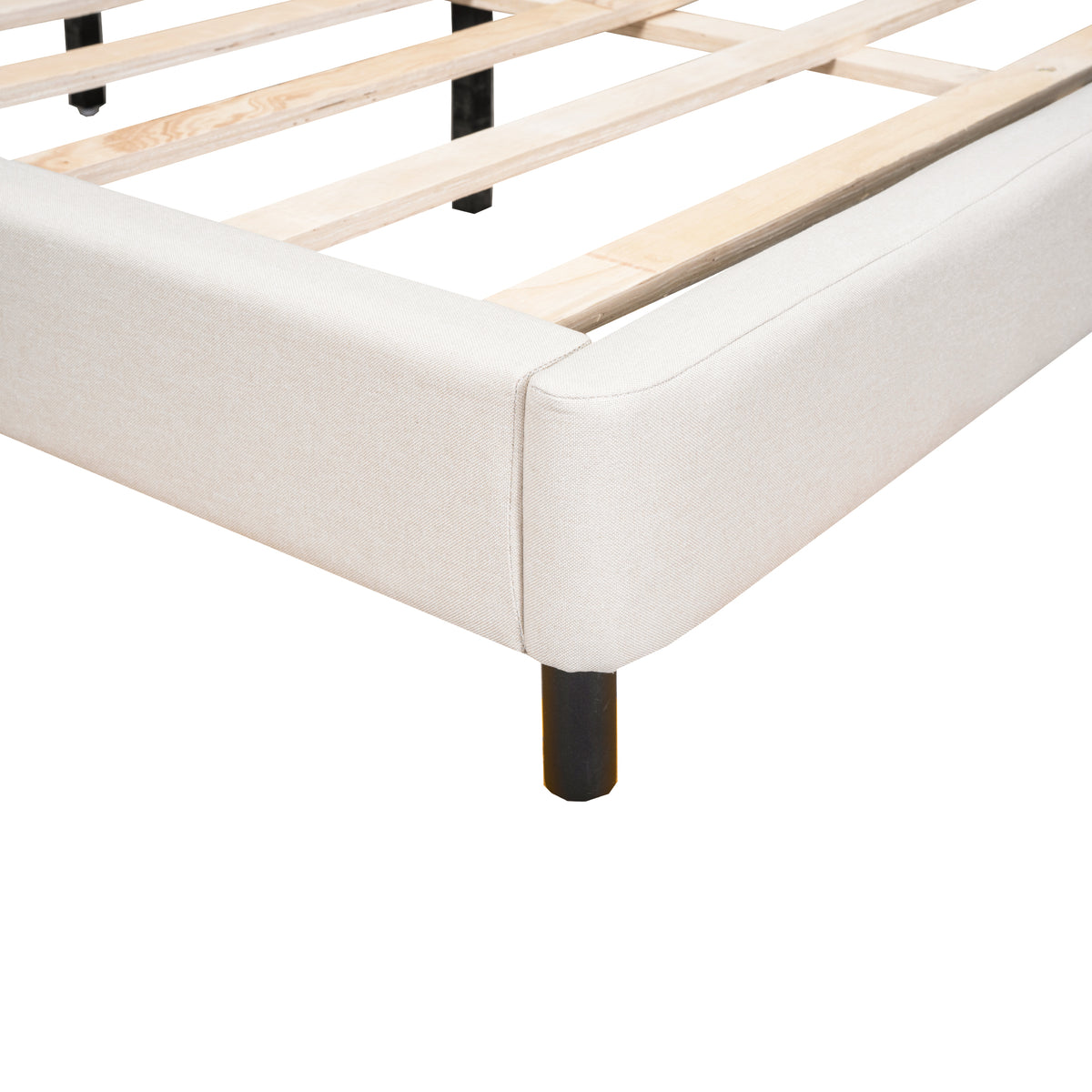 Letto Matrimoniale Imbottito con Luci LED e Testiera a U - Tessuto Lino Beige