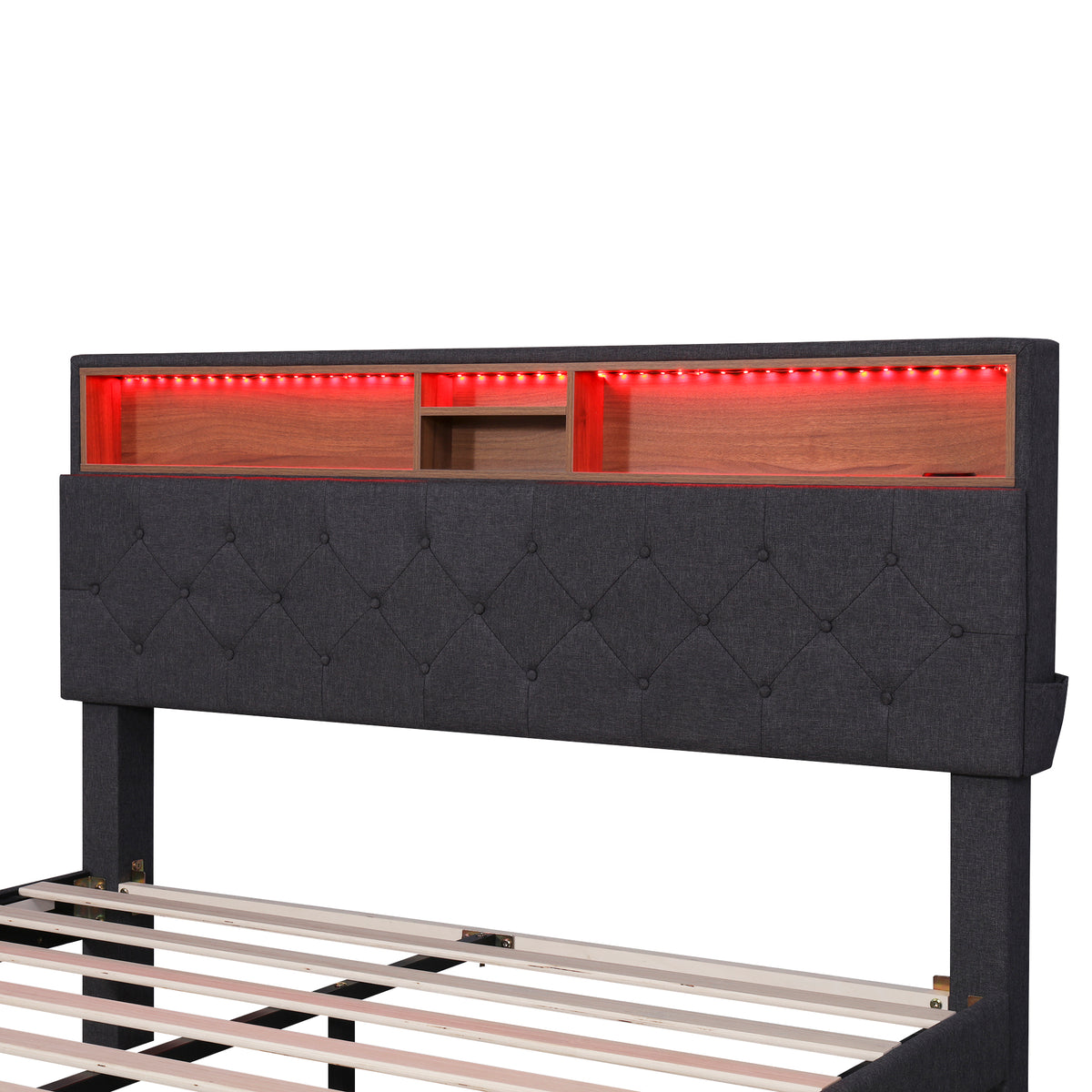 Letto Queen con LED e Ricarica USB Grigio Scuro