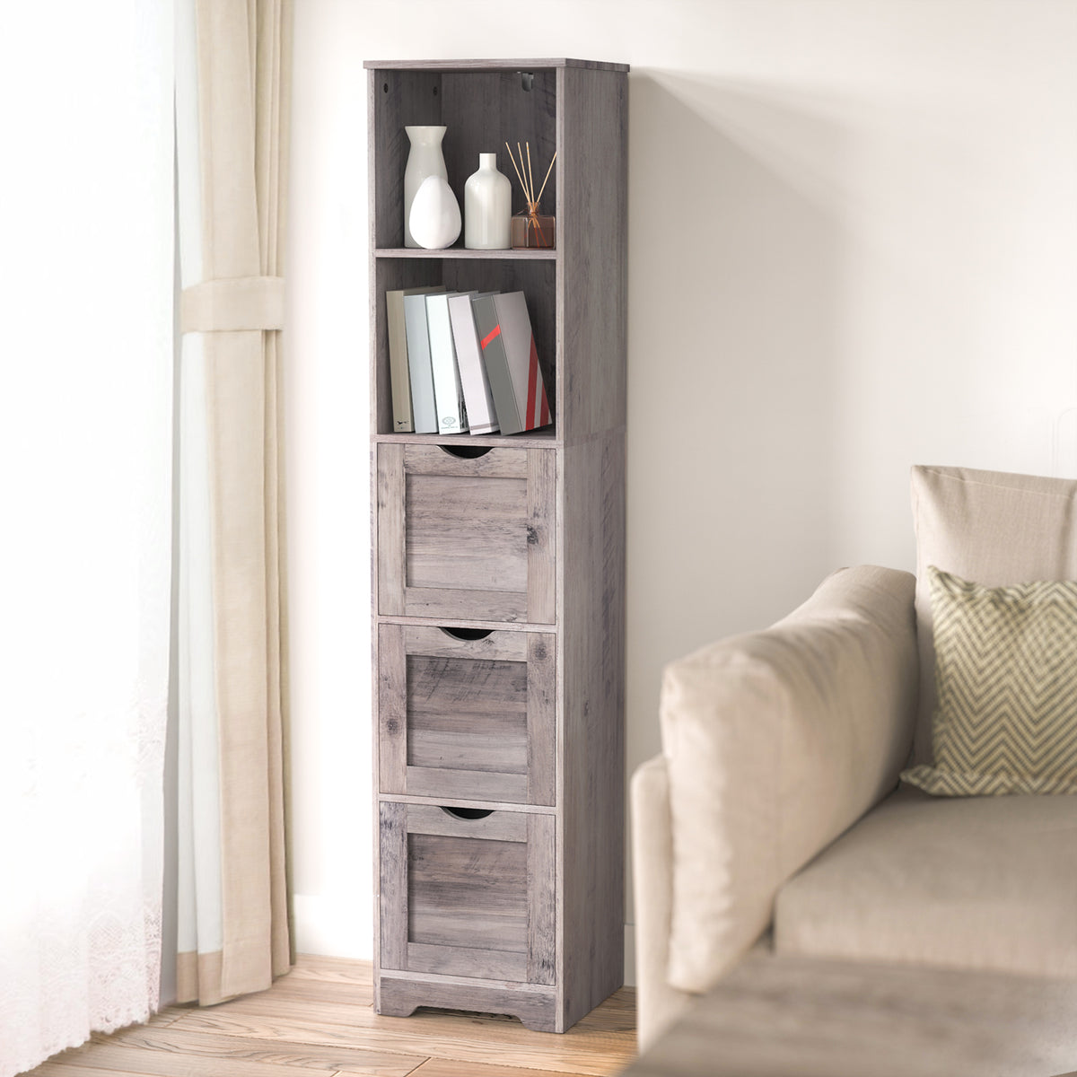 Mobile Bagno Alto 3 Cassetti 2 Mensole Grigio