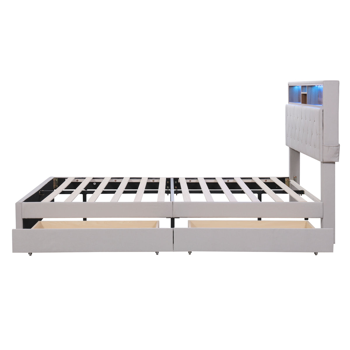 Letto Queen con LED e Ricarica USB Beige
