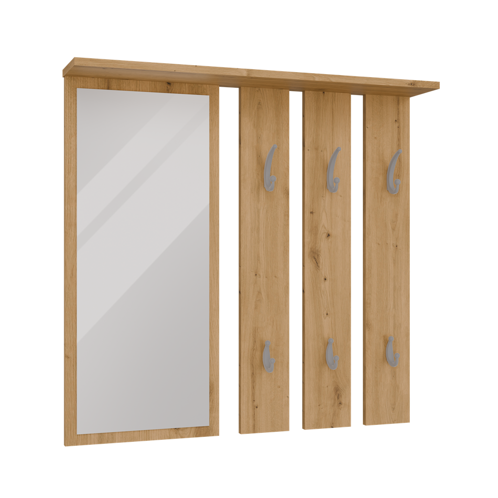 Appendiabiti da Parete Luce con Specchio e Ripiano – Rovere Artisan 85×15×82 cm