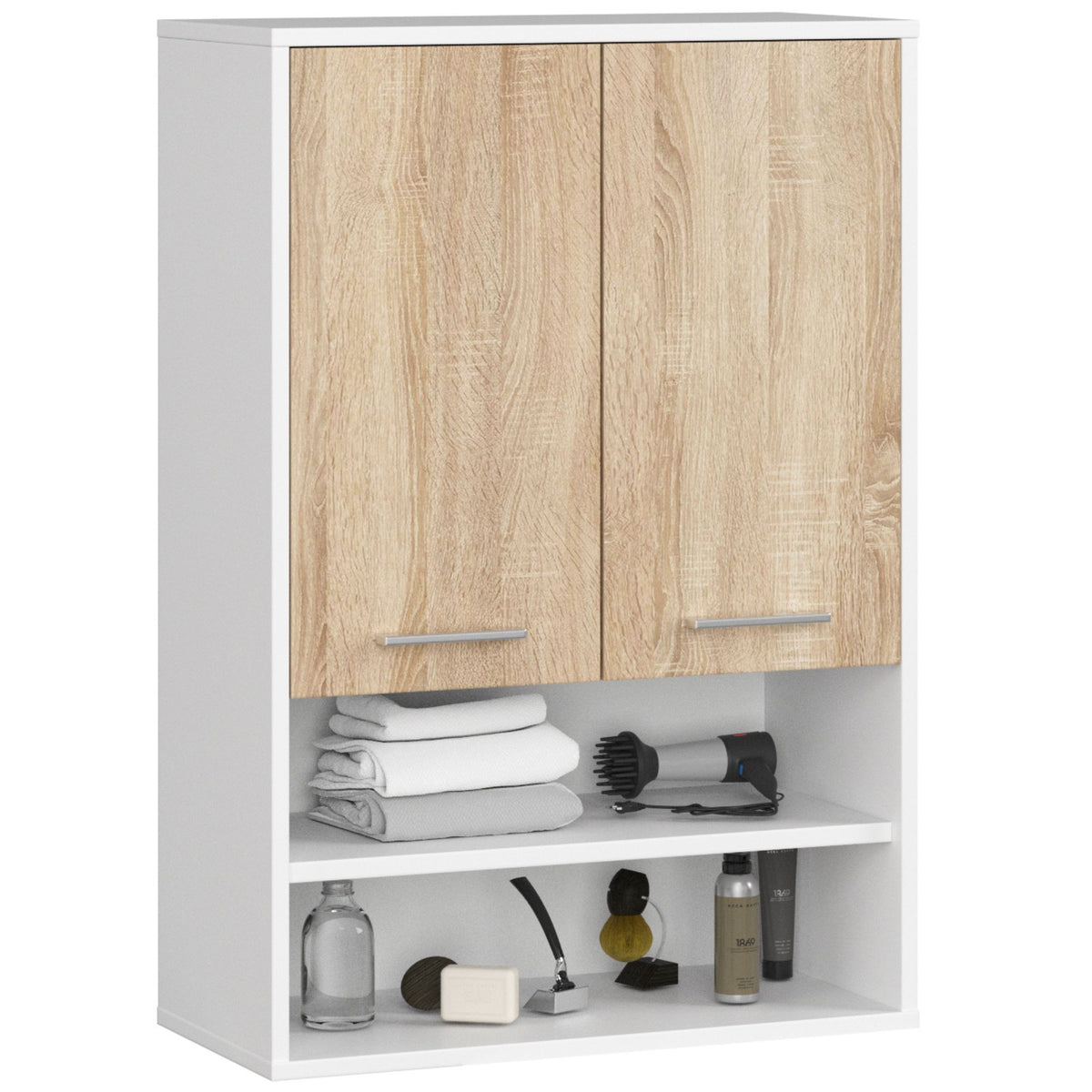 Pensile Bagno Linea 64 cm 2 Ante 4 Ripiani – Bianco/Rovere Sonoma