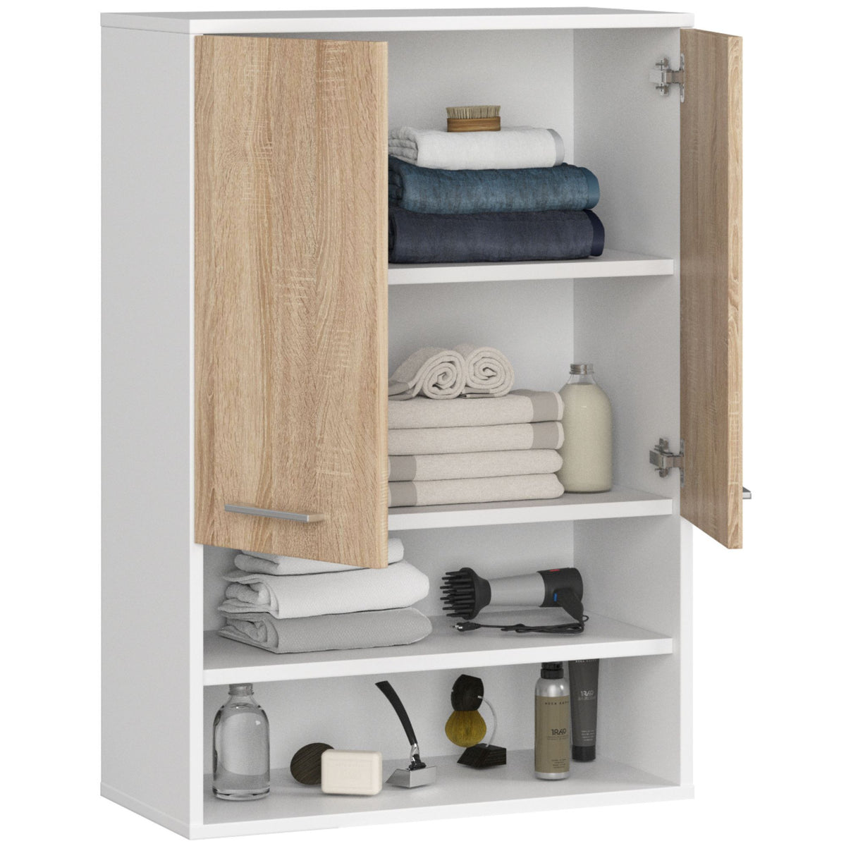 Pensile Bagno Linea 64 cm 2 Ante 4 Ripiani – Bianco/Rovere Sonoma