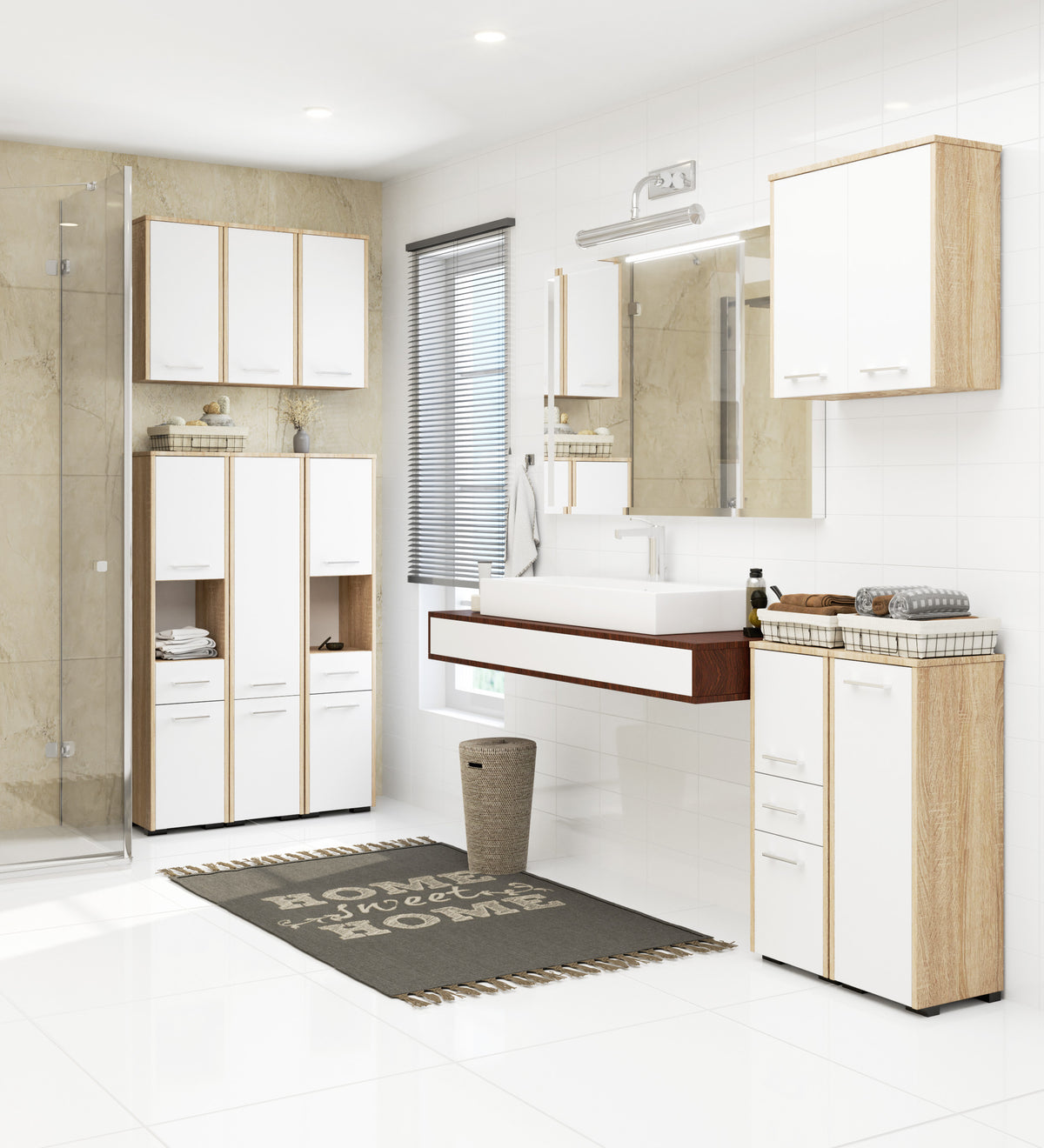 Pensile Bagno Aria 64 cm 2 Ante – Rovere/Bianco