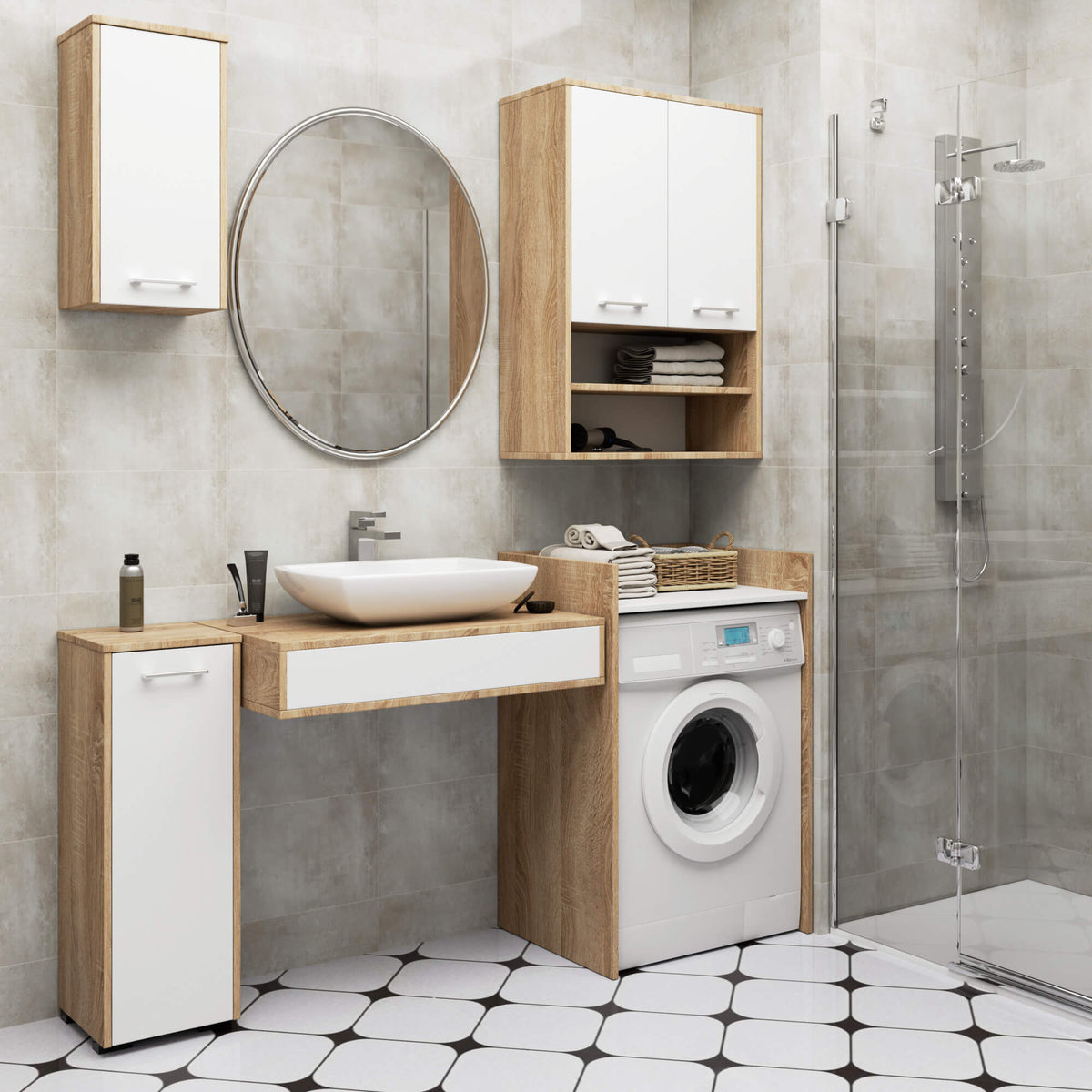 Pensile Bagno Aria 64 cm 2 Ante – Rovere/Bianco