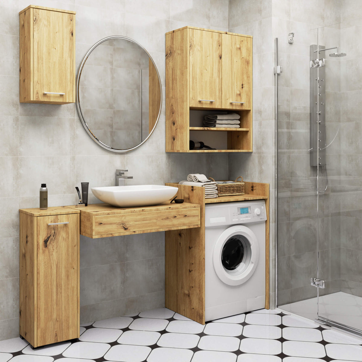 Armadietto Sospeso FIN 64 cm 2 Ante 4 Ripiani — Rovere Artisan