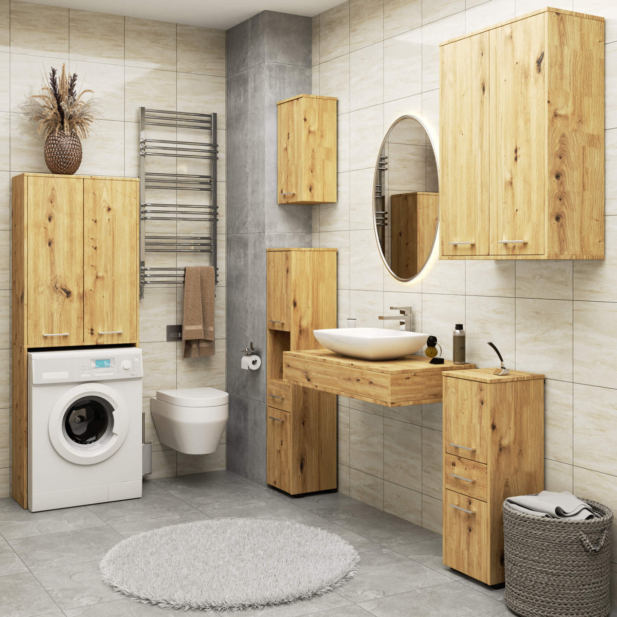 Armadietto Sospeso FIN 64 cm 2 Ante 4 Ripiani — Rovere Artisan