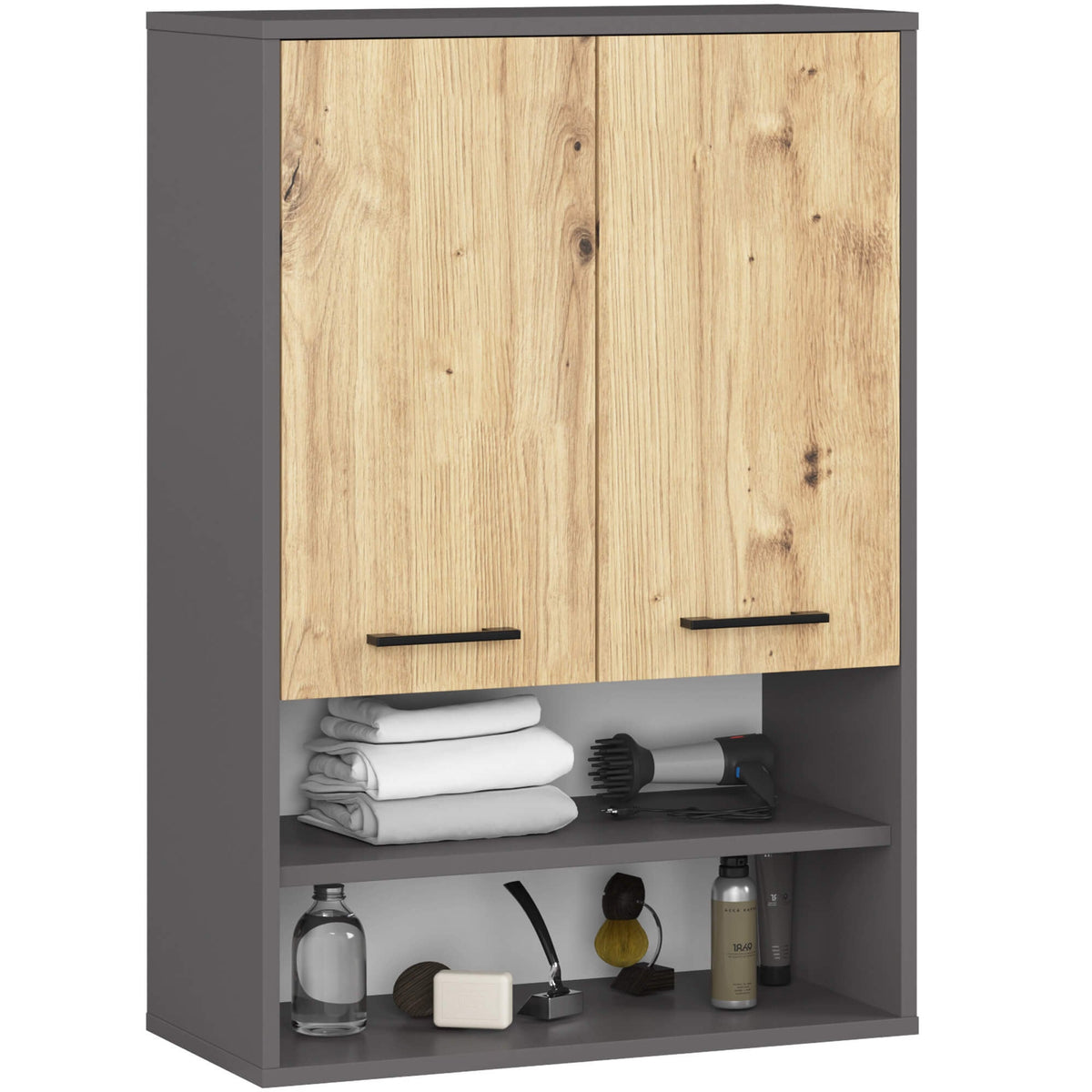 Pensile Bagno 64 cm 2 Ante – Grafite e Rovere Artisan
