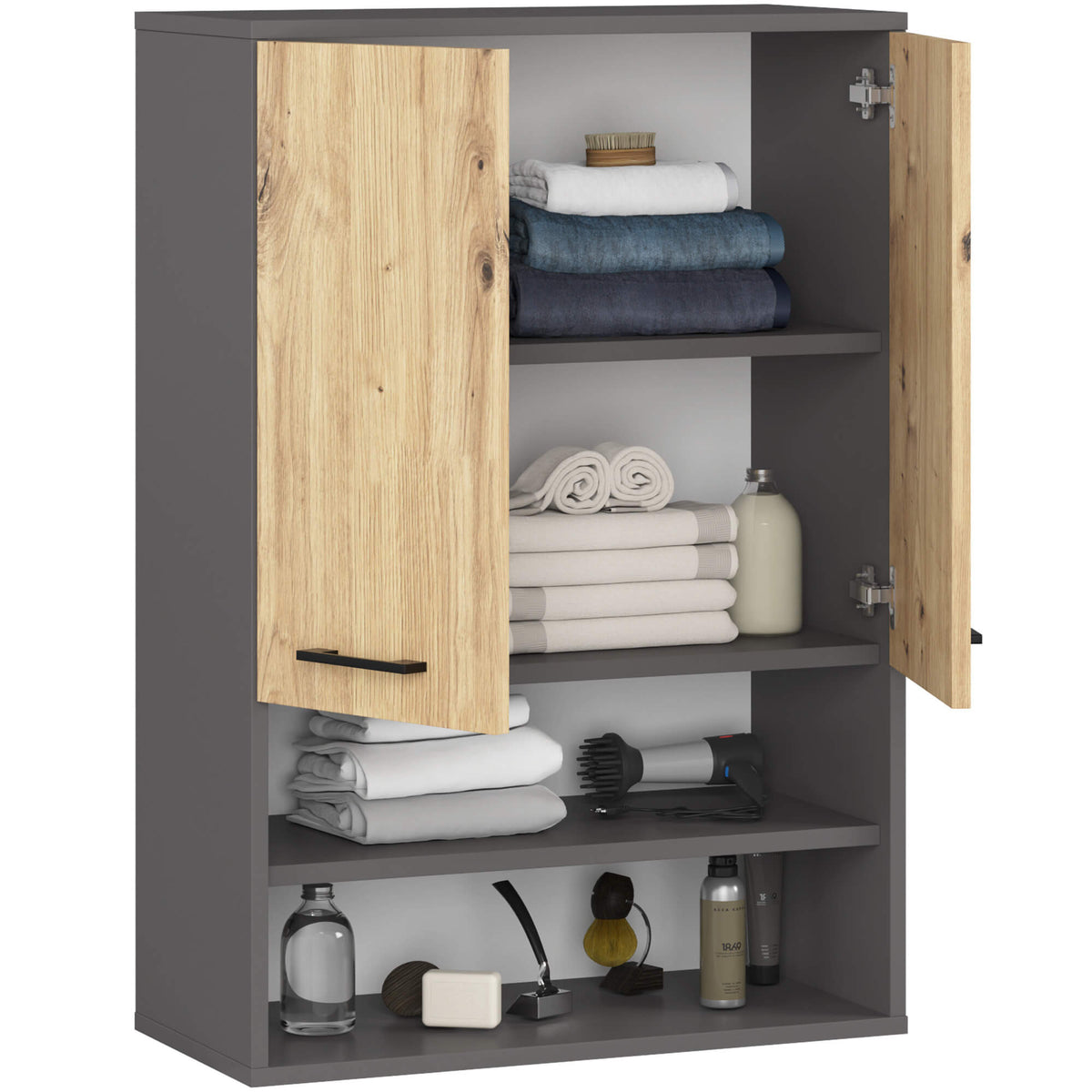 Pensile Bagno 64 cm 2 Ante – Grafite e Rovere Artisan