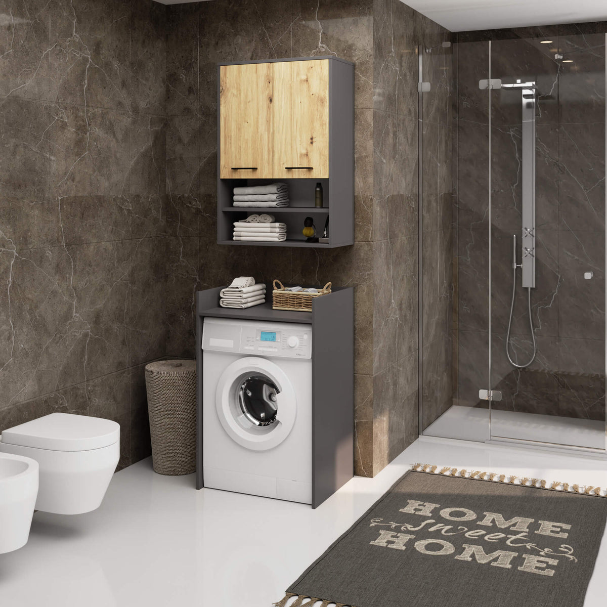 Pensile Bagno 64 cm 2 Ante – Grafite e Rovere Artisan