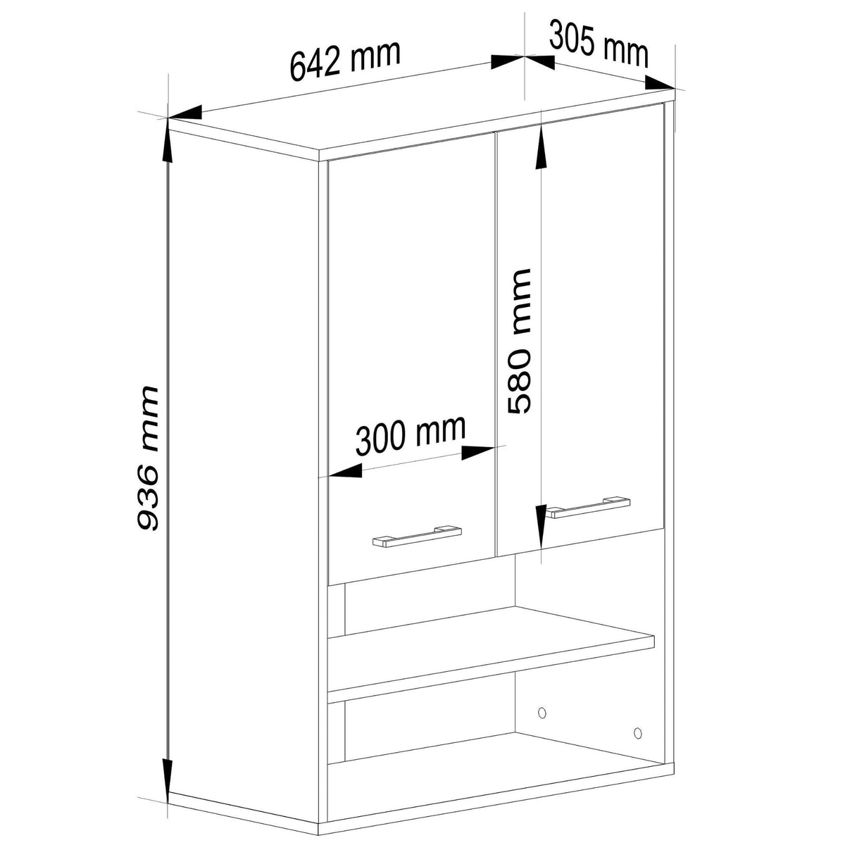 Pensile Bagno 64 cm 2 Ante – Grafite e Rovere Artisan