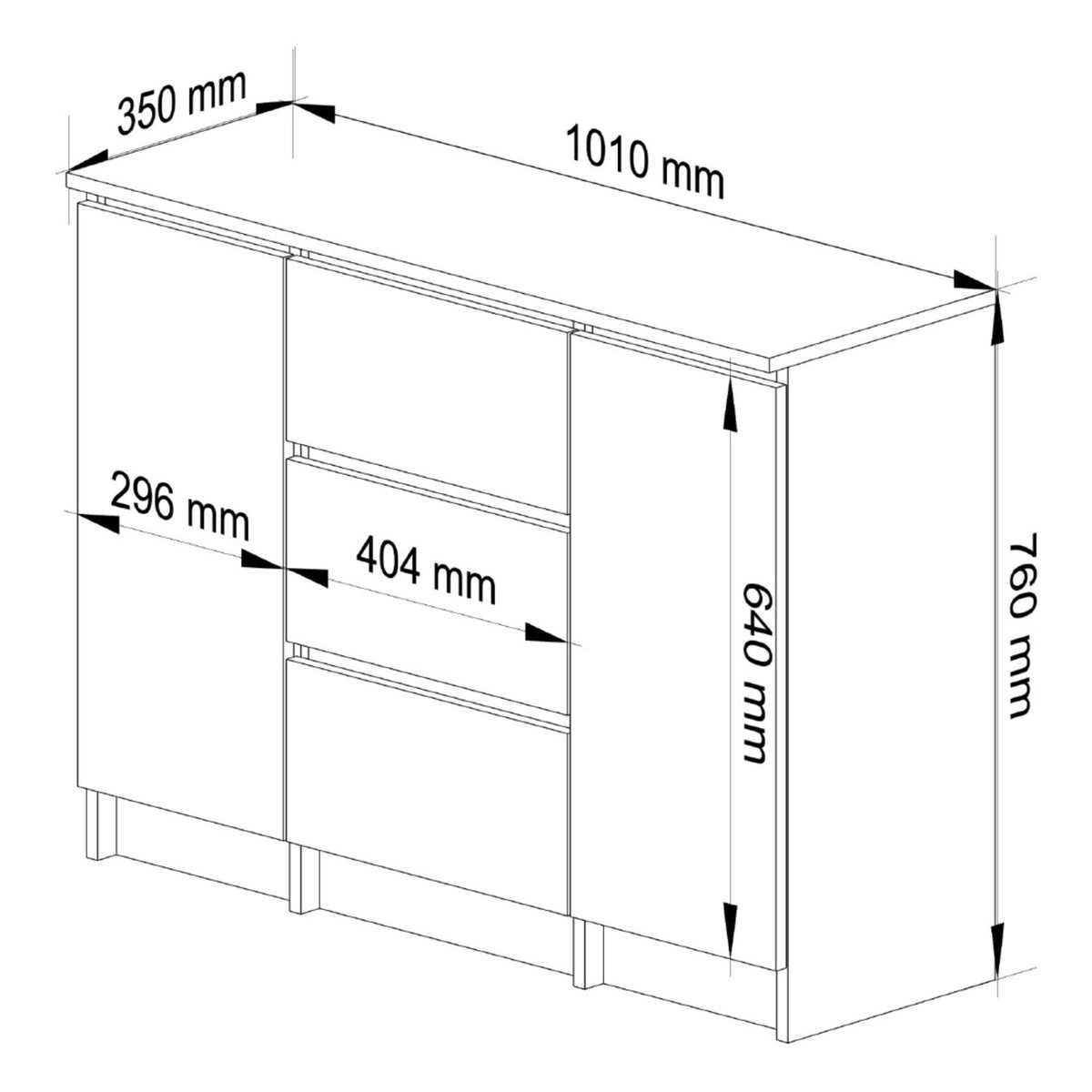 Credenza Linea 100 cm 2 Ante 3 Cassetti – Rovere Artisan
