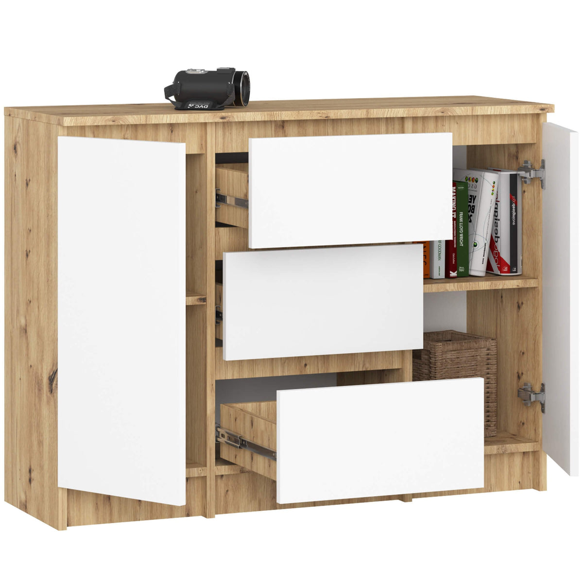 Credenza Linea 100 cm 2 Ante 3 Cassetti – Artisan/Bianco