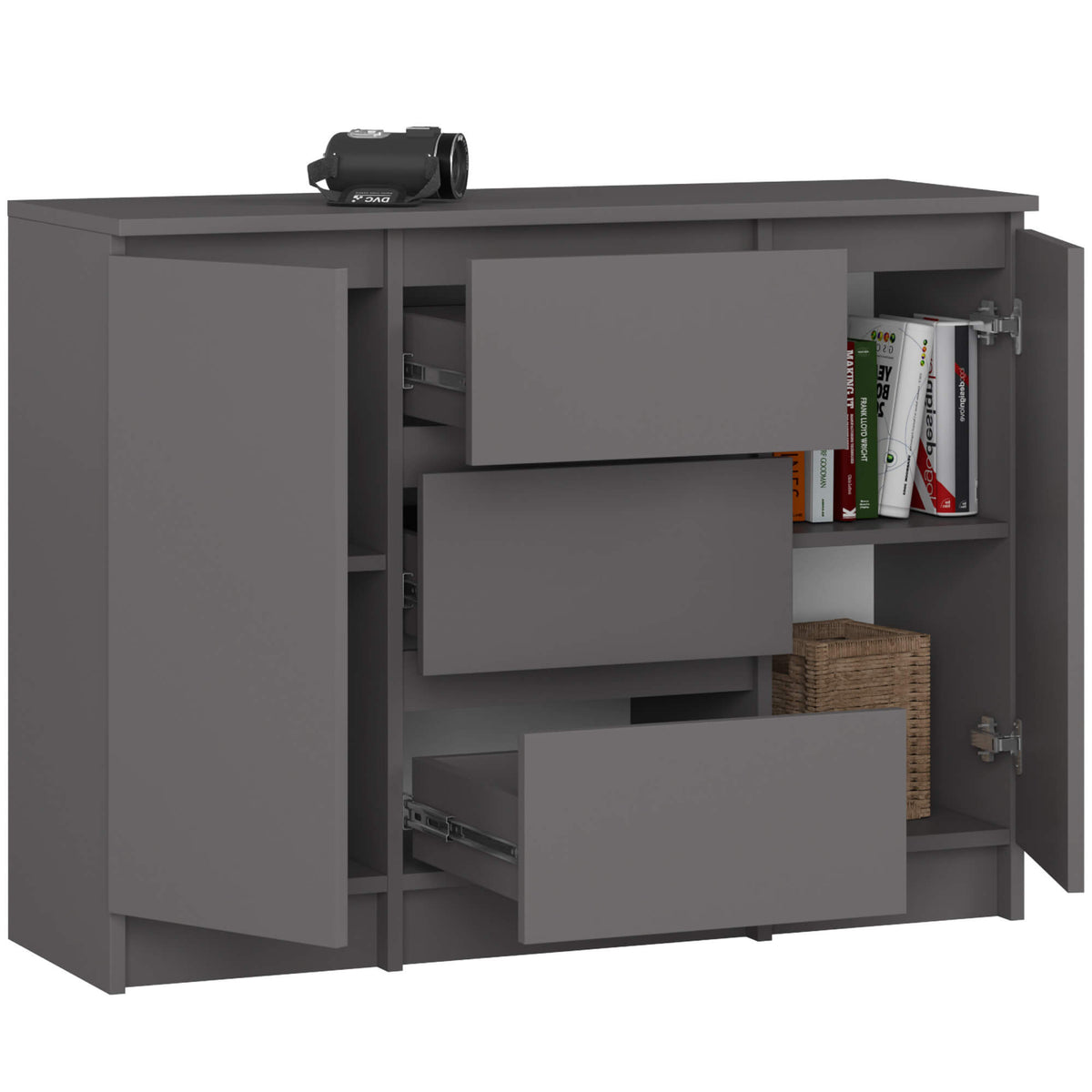 Credenza Linea 100 cm 2 Ante 3 Cassetti – Grafite