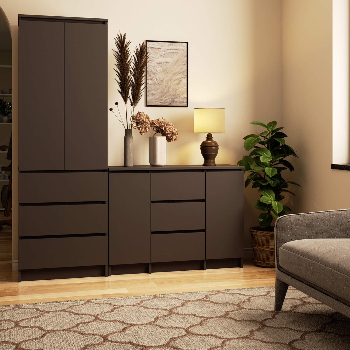 Credenza Linea 100 cm 2 Ante 3 Cassetti – Grafite