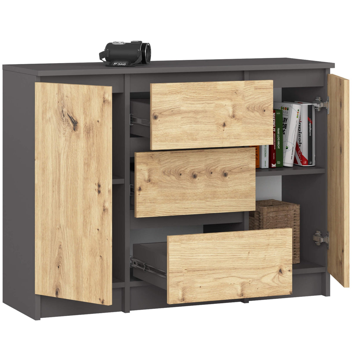 Credenza Nobile 101 cm 2 Ante 3 Cassetti – Grafite