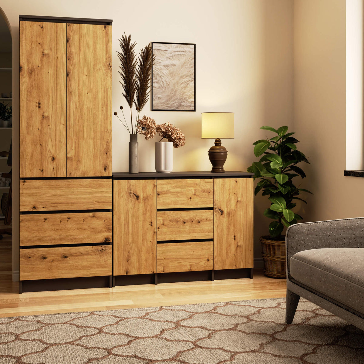 Credenza Nobile 101 cm 2 Ante 3 Cassetti – Grafite