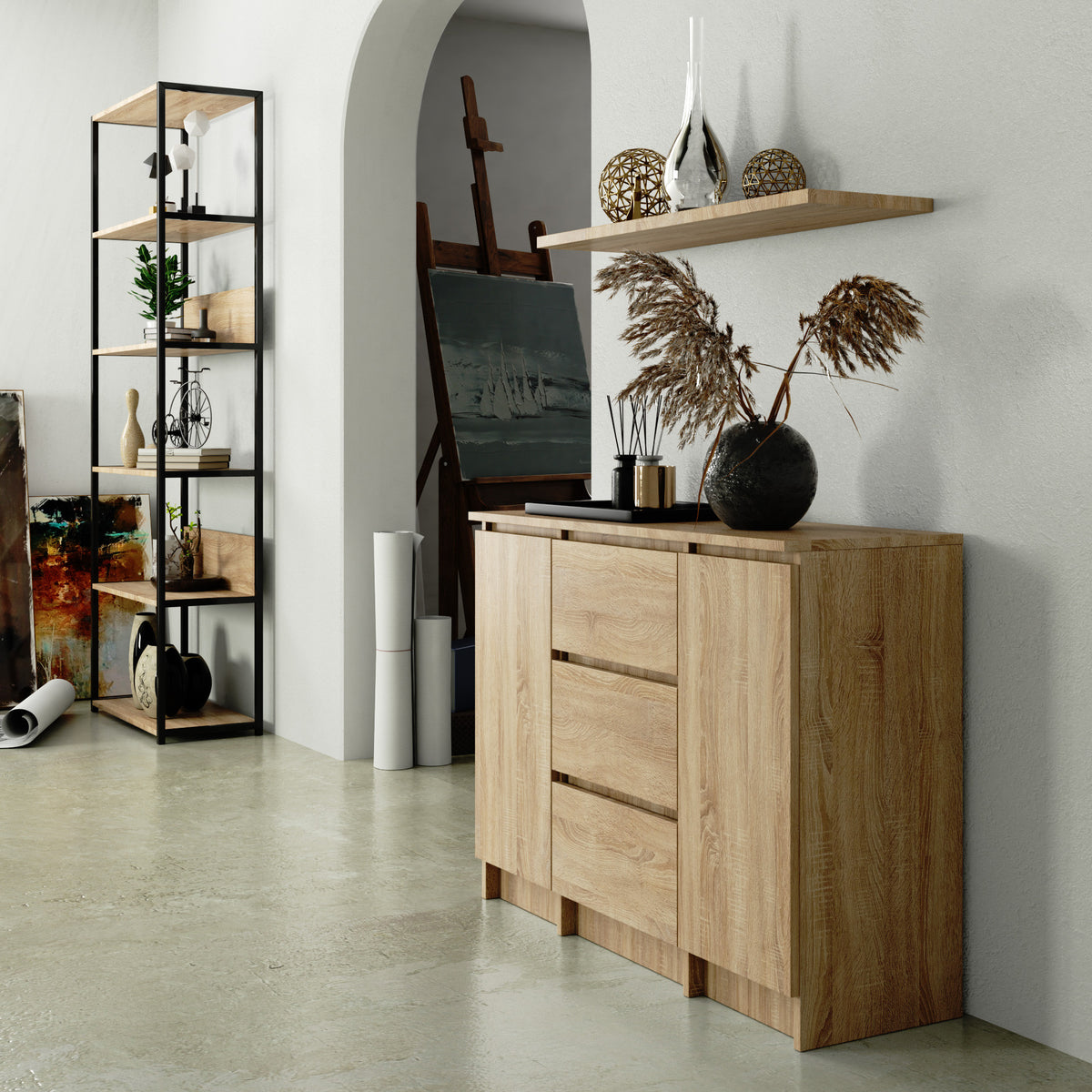 Credenza Linea 100 cm 2 Ante 3 Cassetti – Sonoma