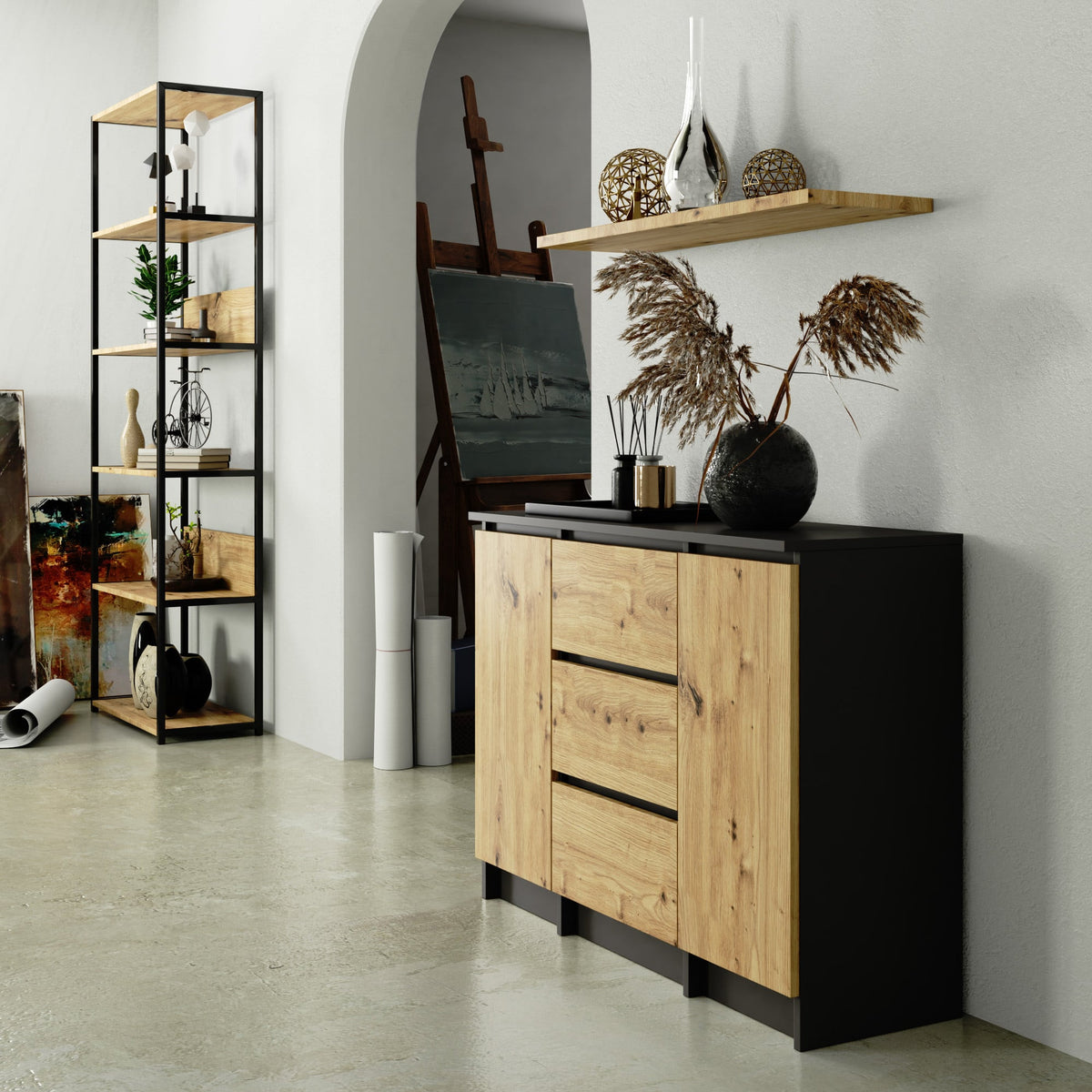 Credenza Nobile 101 cm 2 Ante 3 Cassetti – Grafite