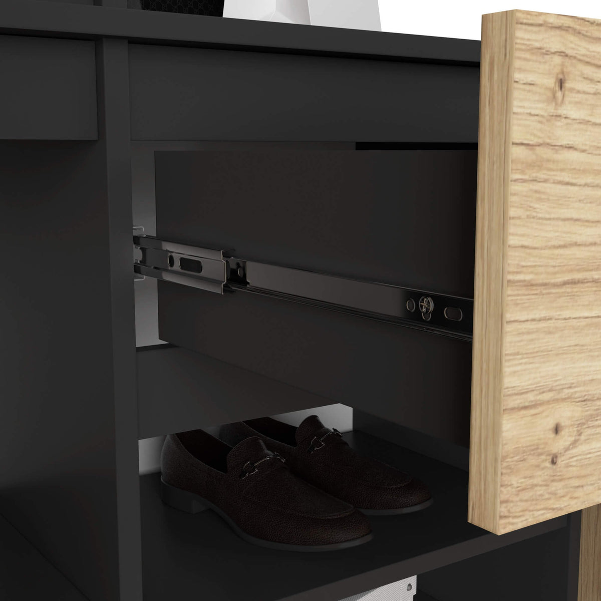 Set Ingresso Entro con Specchio e Cassetto – Nero/Rovere