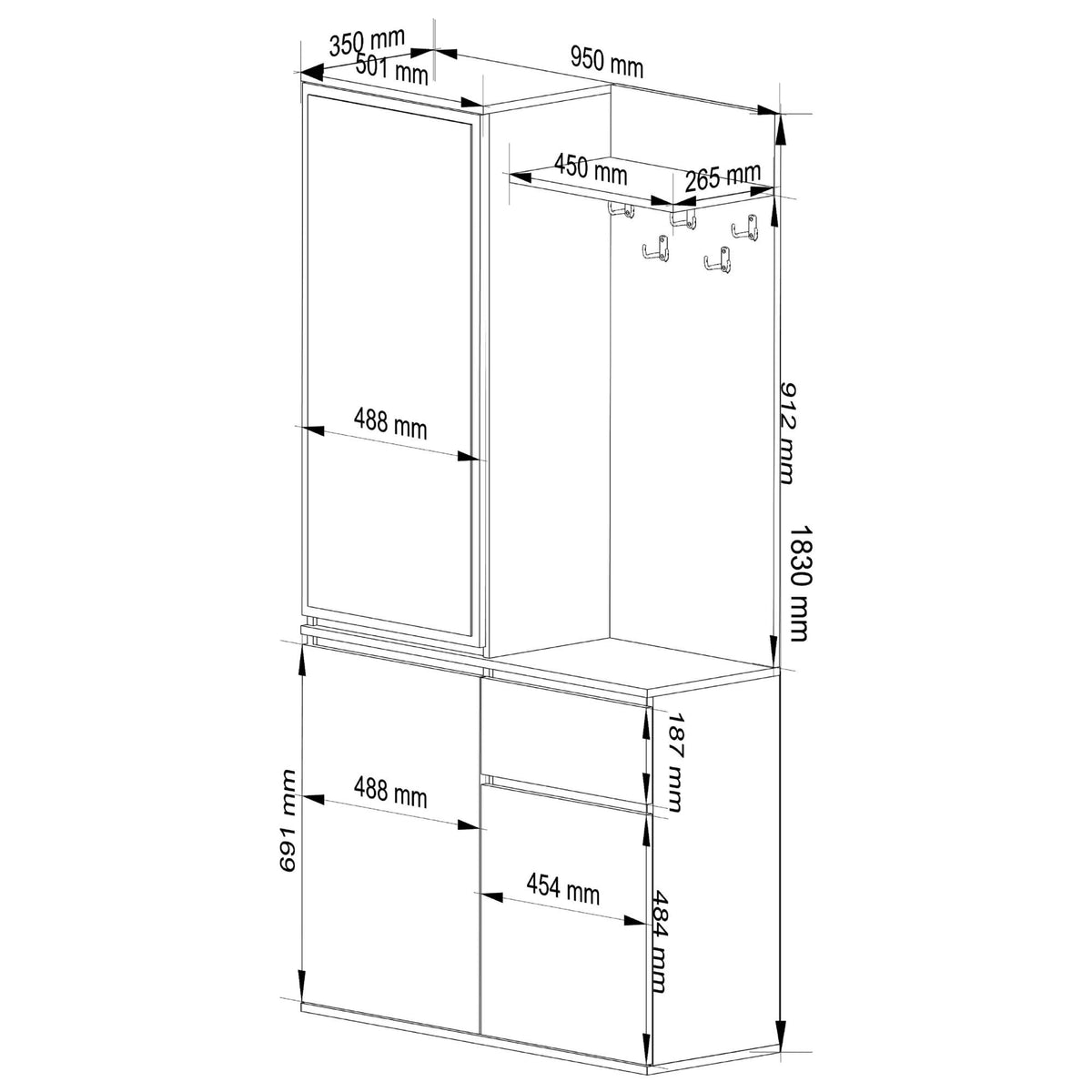 Set Ingresso Entro 2 Ante 1 Cassetto – Rovere Artisan/Bianco