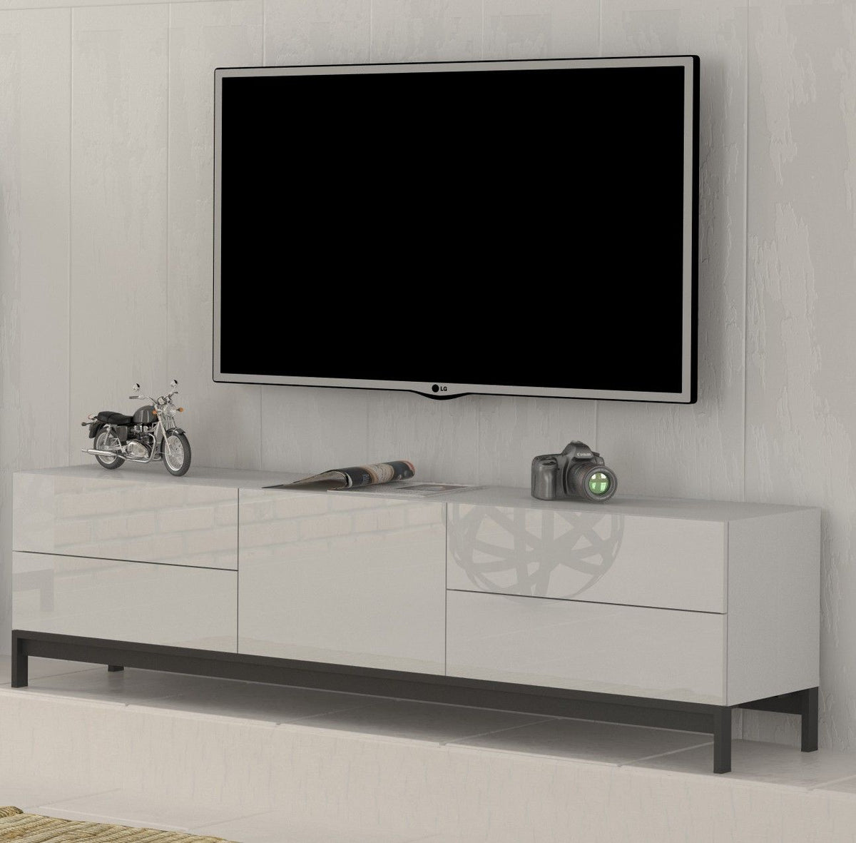 Porta tv METIS 170 cm con piedi 1 anta + 4 cassetti.