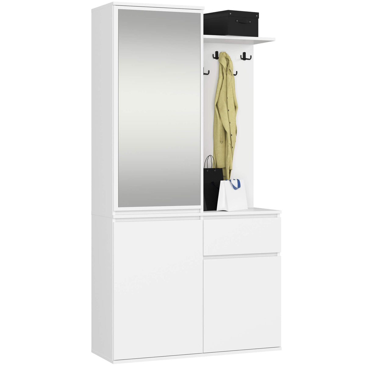 Set Ingresso Entro 95 cm con Specchio e Cassetto – Bianco
