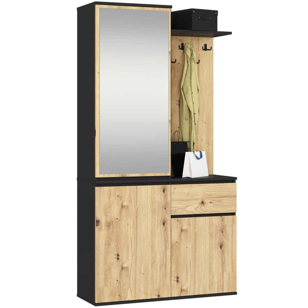 Set Ingresso Entro con Specchio e Cassetto – Nero/Rovere