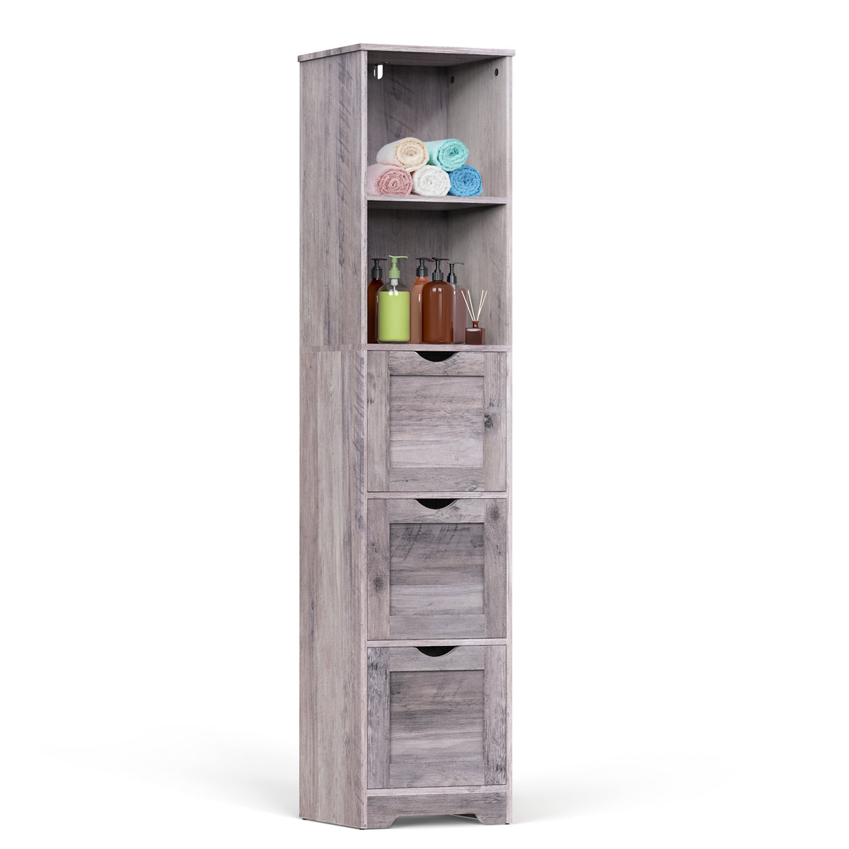 Mobile Bagno Alto 3 Cassetti 2 Mensole Grigio
