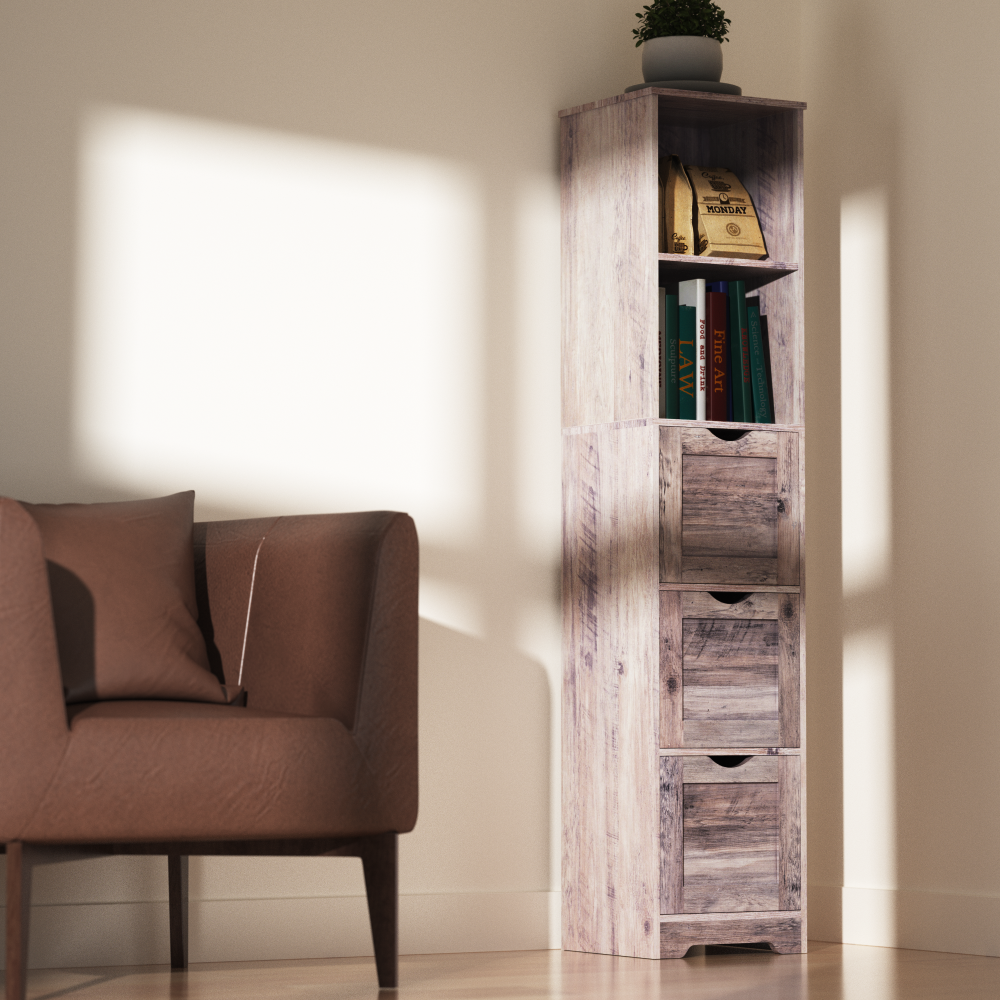 Mobile Bagno Alto 3 Cassetti 2 Mensole Grigio